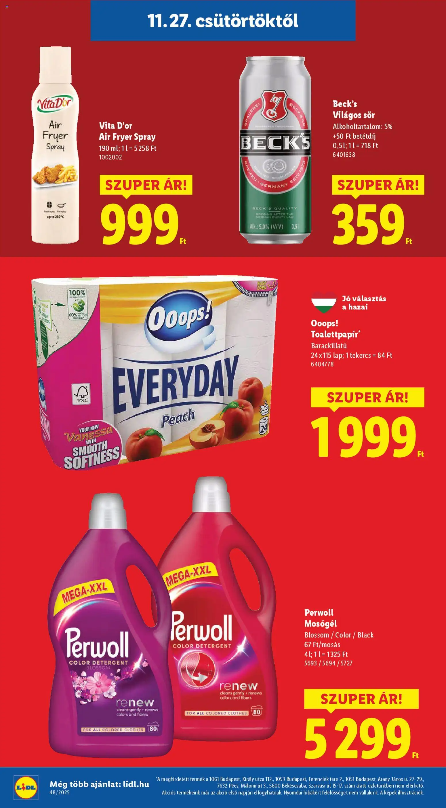 Lidl akciós ujság - amely érvényes a következő dátumtól: 27.11.2025 | Oldal: 12 | Termékek: Perwoll, Mosógél, Sör