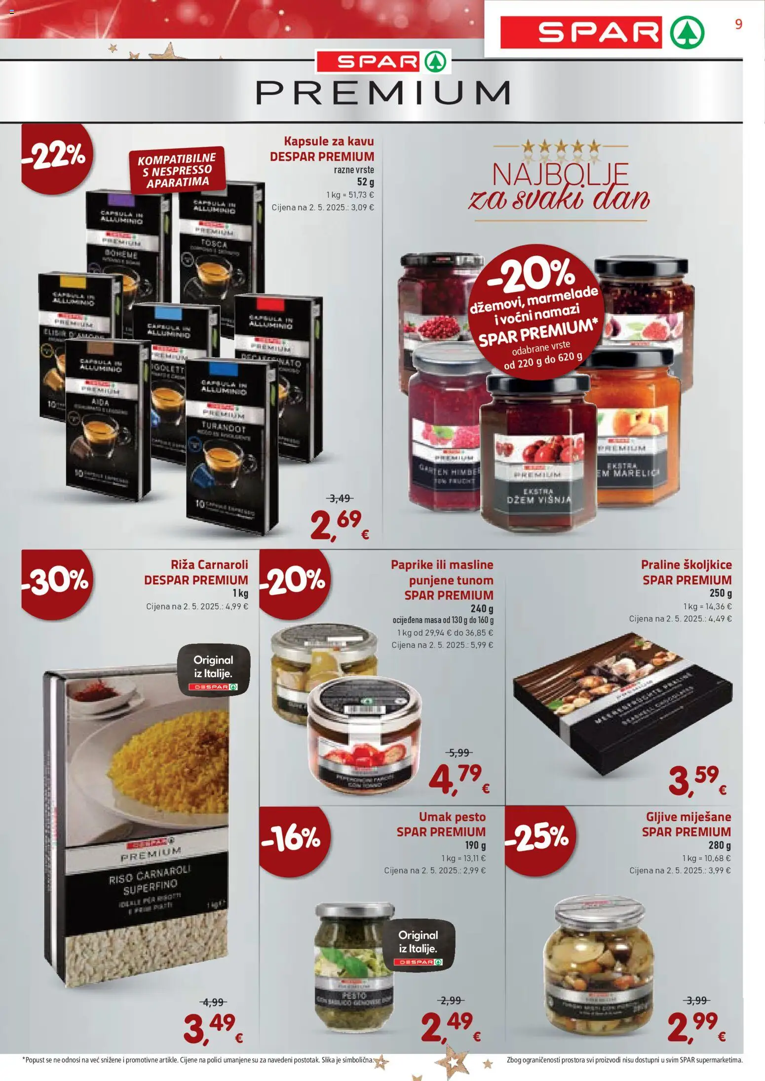Spar katalog | vrijedi od 17.12.2025 | Stranica: 9 | Proizvodi: Praline, Masline, Riža, Kapsule za kavu