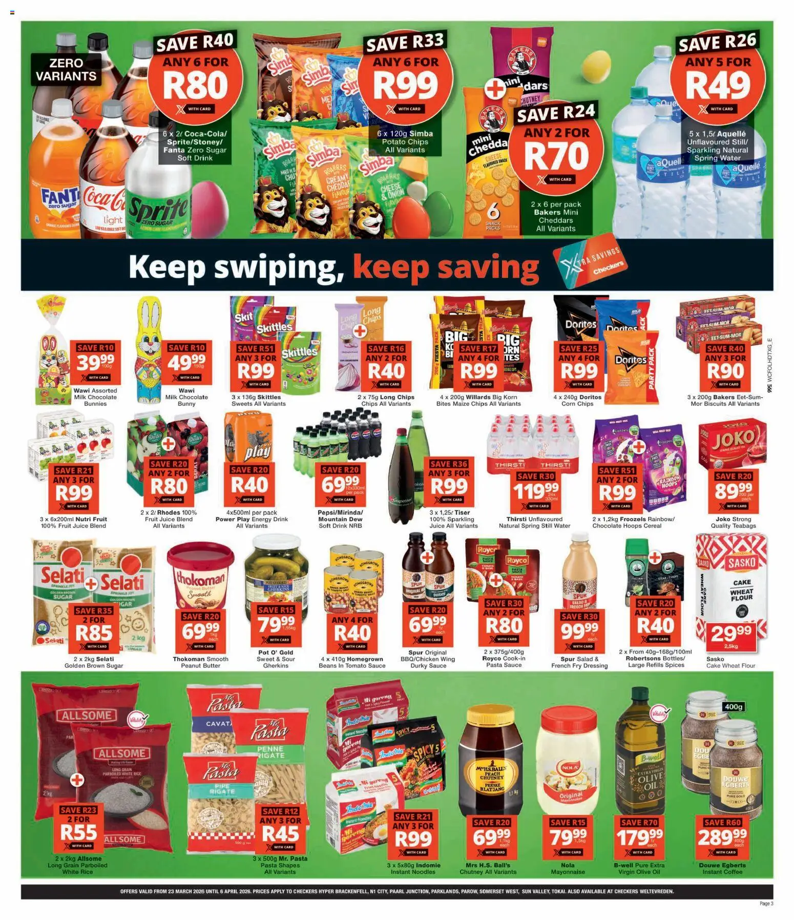 New Checkers catalogue – valid from 23.03.2026 | Page: 3 | Products: Cake, Chutney, Oil, Salad