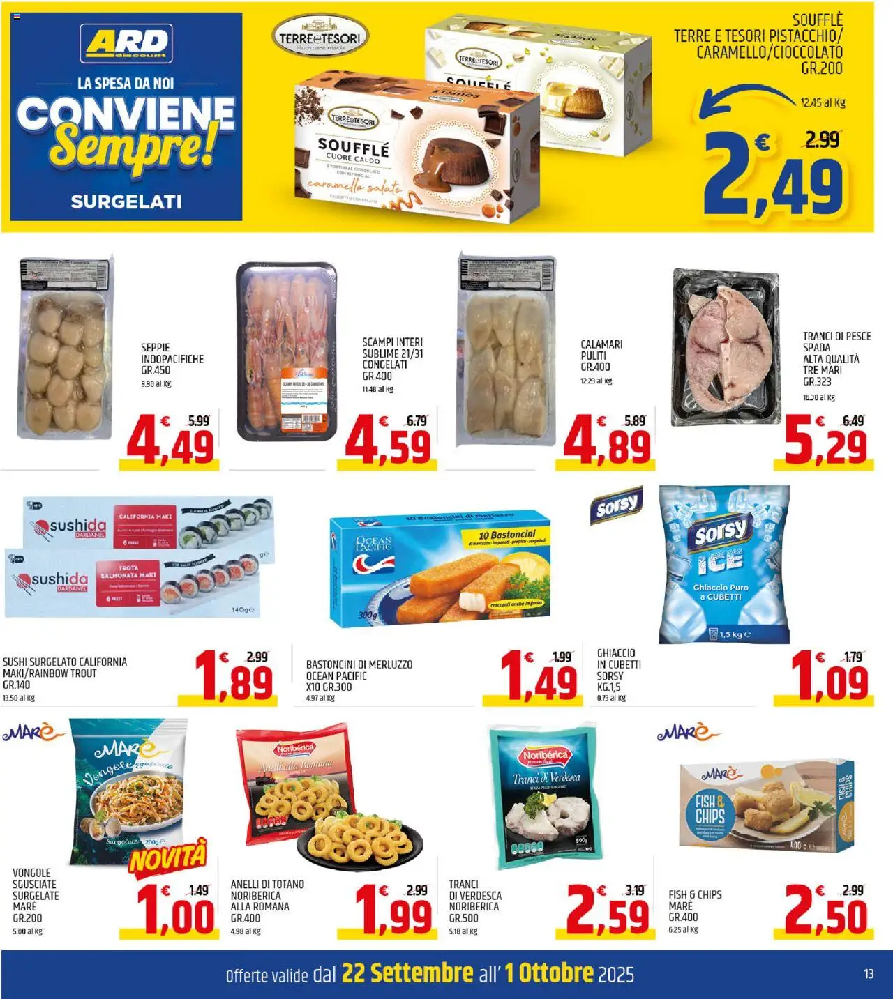 Volantino ARD Discount del 22.09.2025 | Pagina: 13 | Prodotti: Trota, Calamari, Totano, Sushi