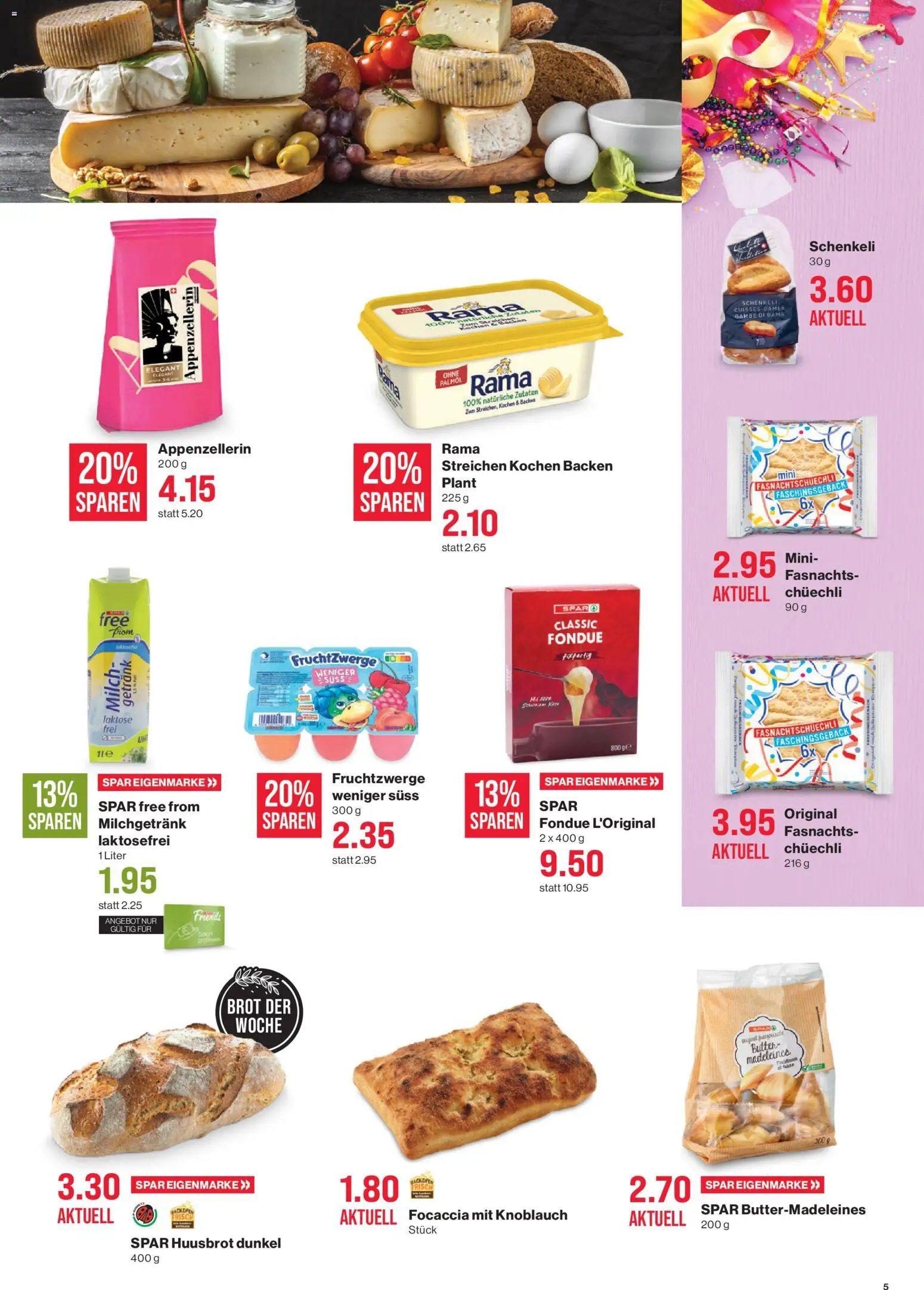 SPAR Aktionen – gültig ab 05.02.2026 | Seite: 5 | Produkte: Milch, Brot, Backofen, Fondue