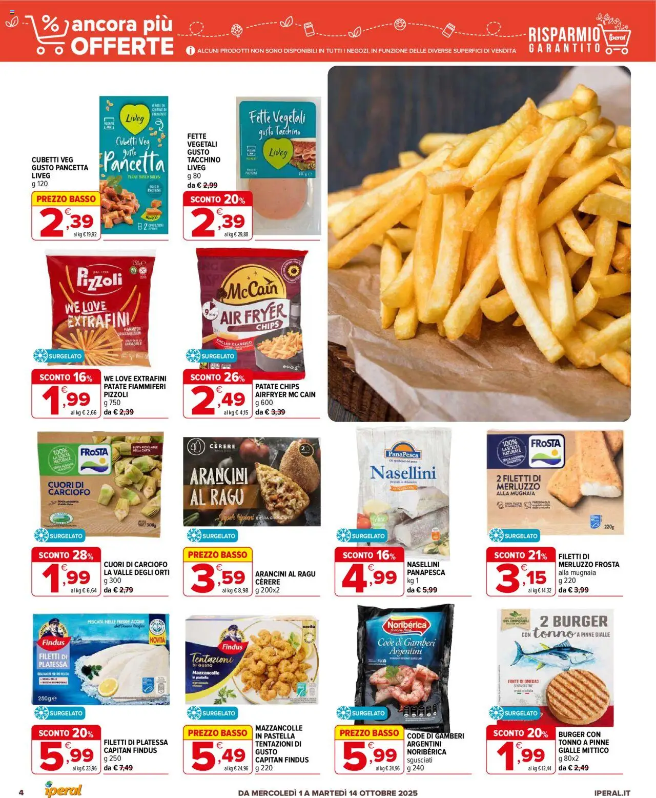 Volantino Iperal del 01.10.2025 | Pagina: 4 | Prodotti: Merluzzo, Patate, Mazzancolle, Tacchino