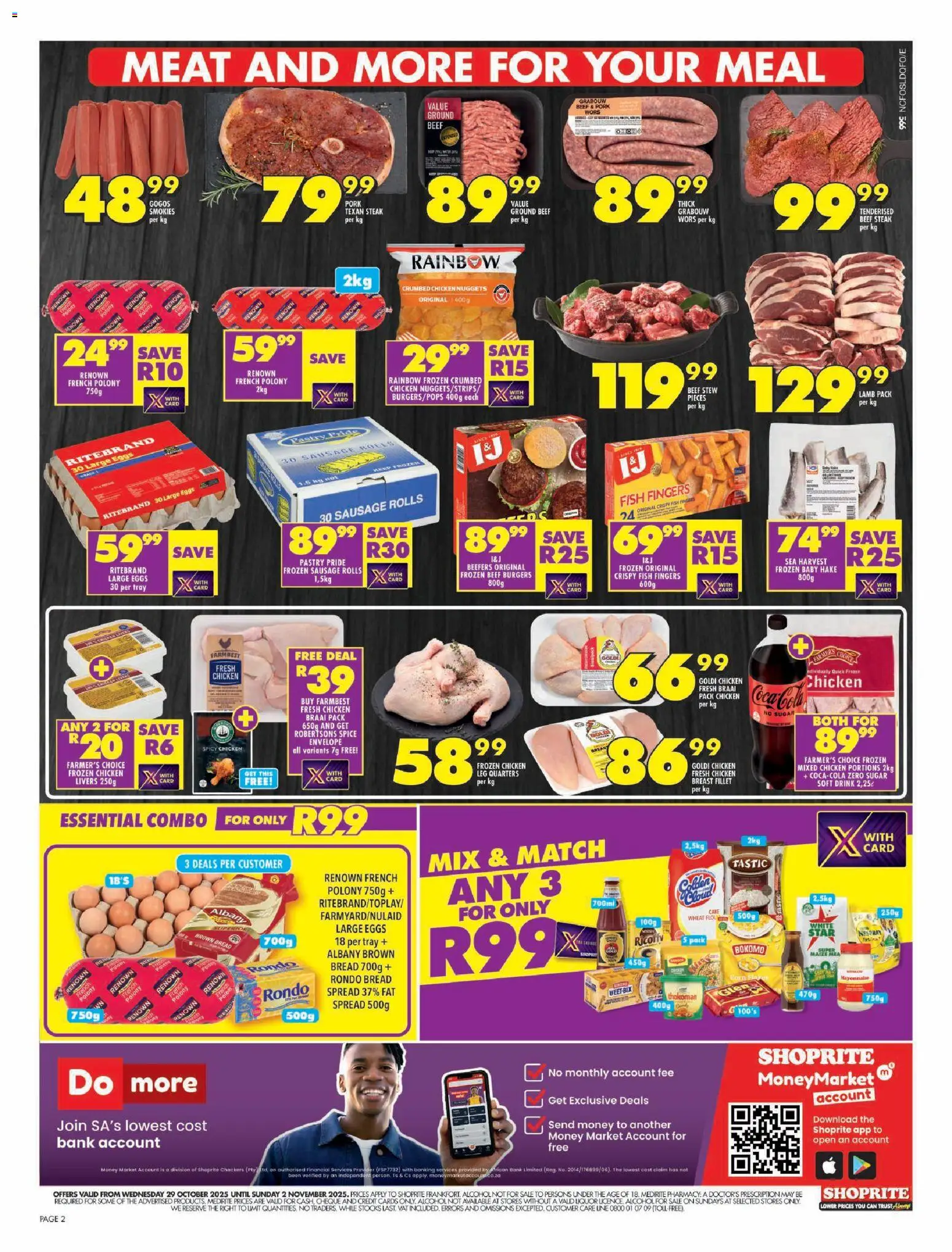 New Shoprite catalogue – valid from 29.10.2025 | Page: 2 | Products: Polony, Fish, Beef, Sugar