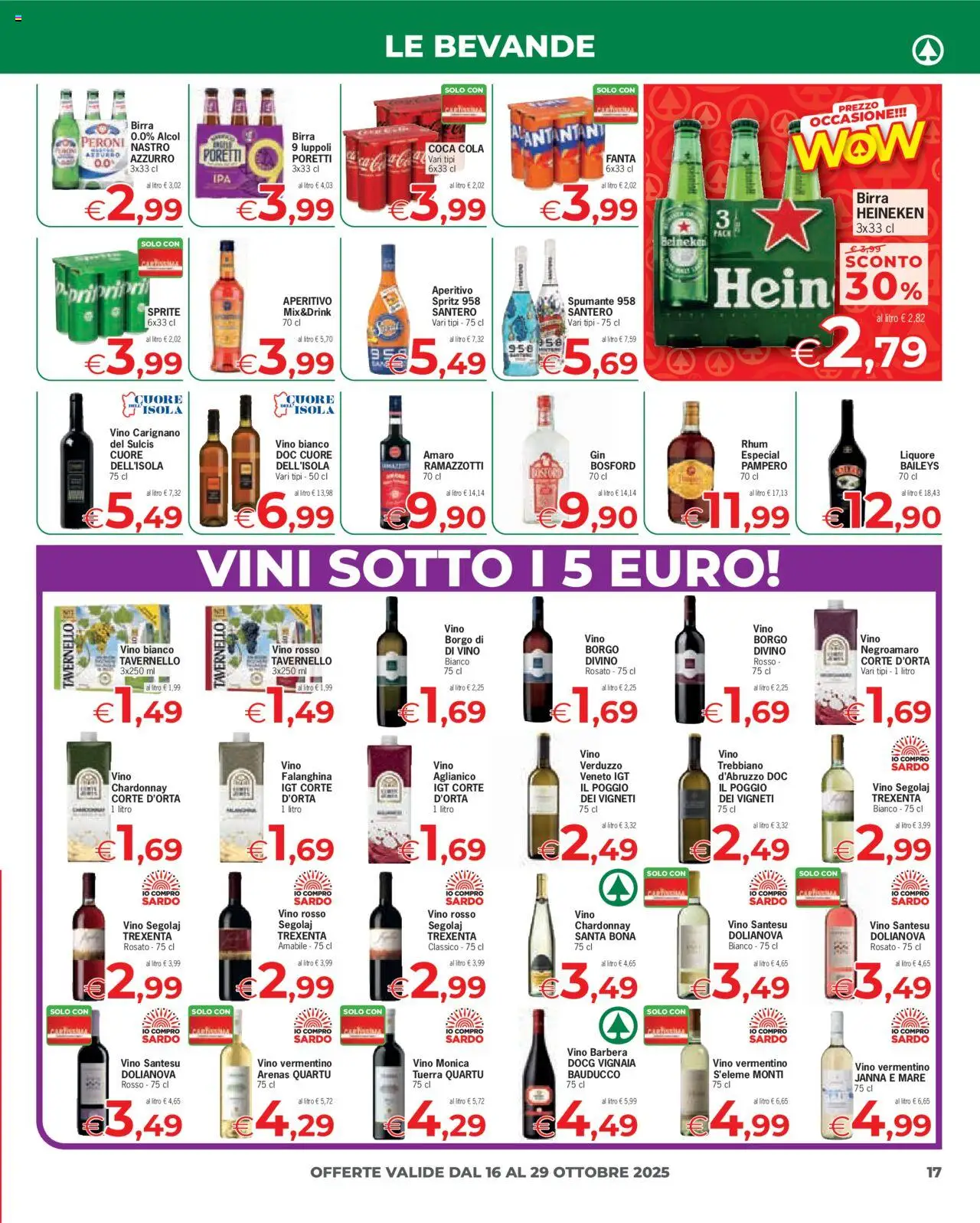 Volantino Eurospar del 16.10.2025 | Pagina: 17 | Prodotti: Birra, Vino rosso, Amaro, Aperitivo