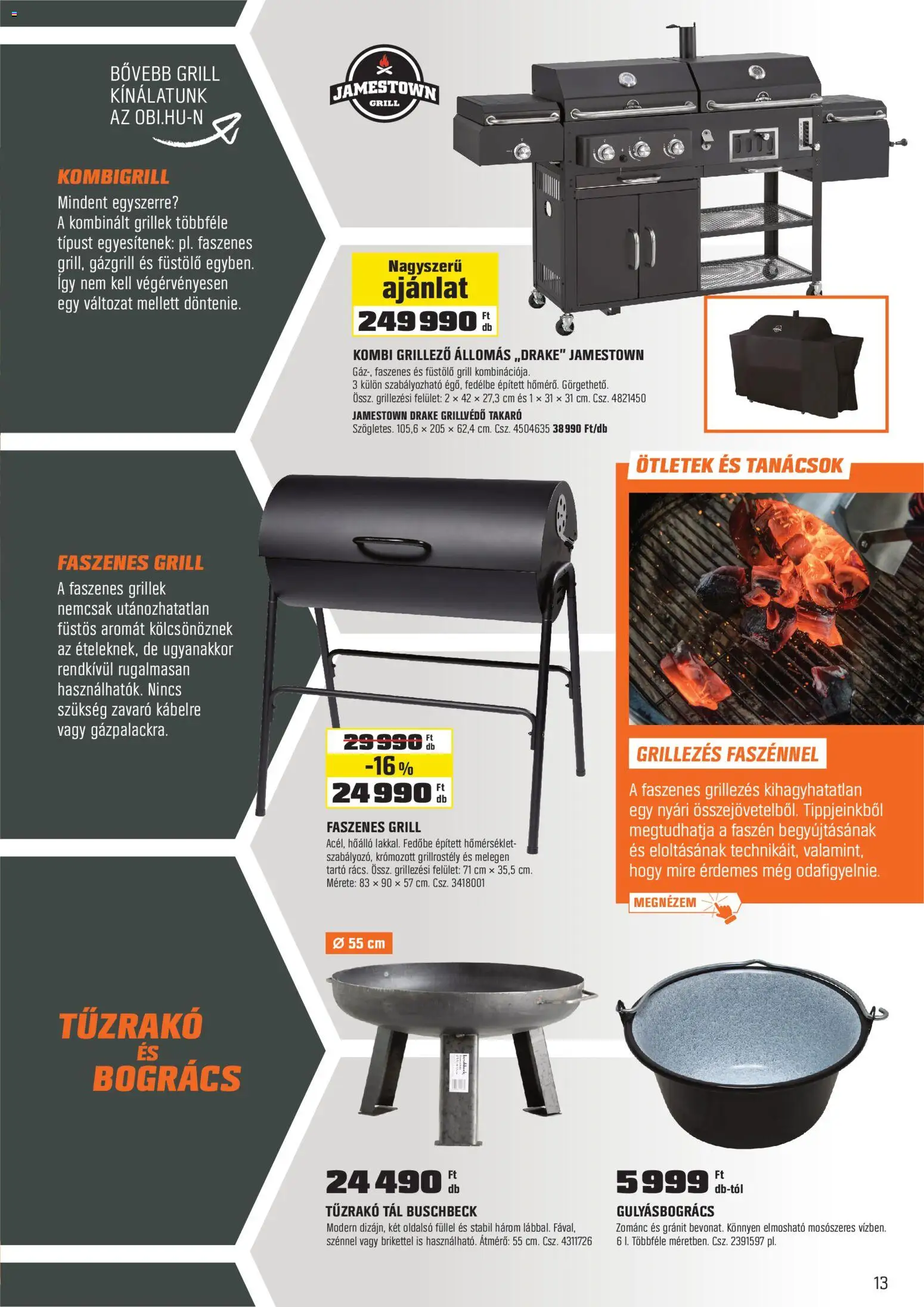 OBI akciós ujság - amely érvényes a következő dátumtól: 03.03.2026 | Oldal: 13 | Termékek: Grill, Takaró, Gázgrill, Bogrács