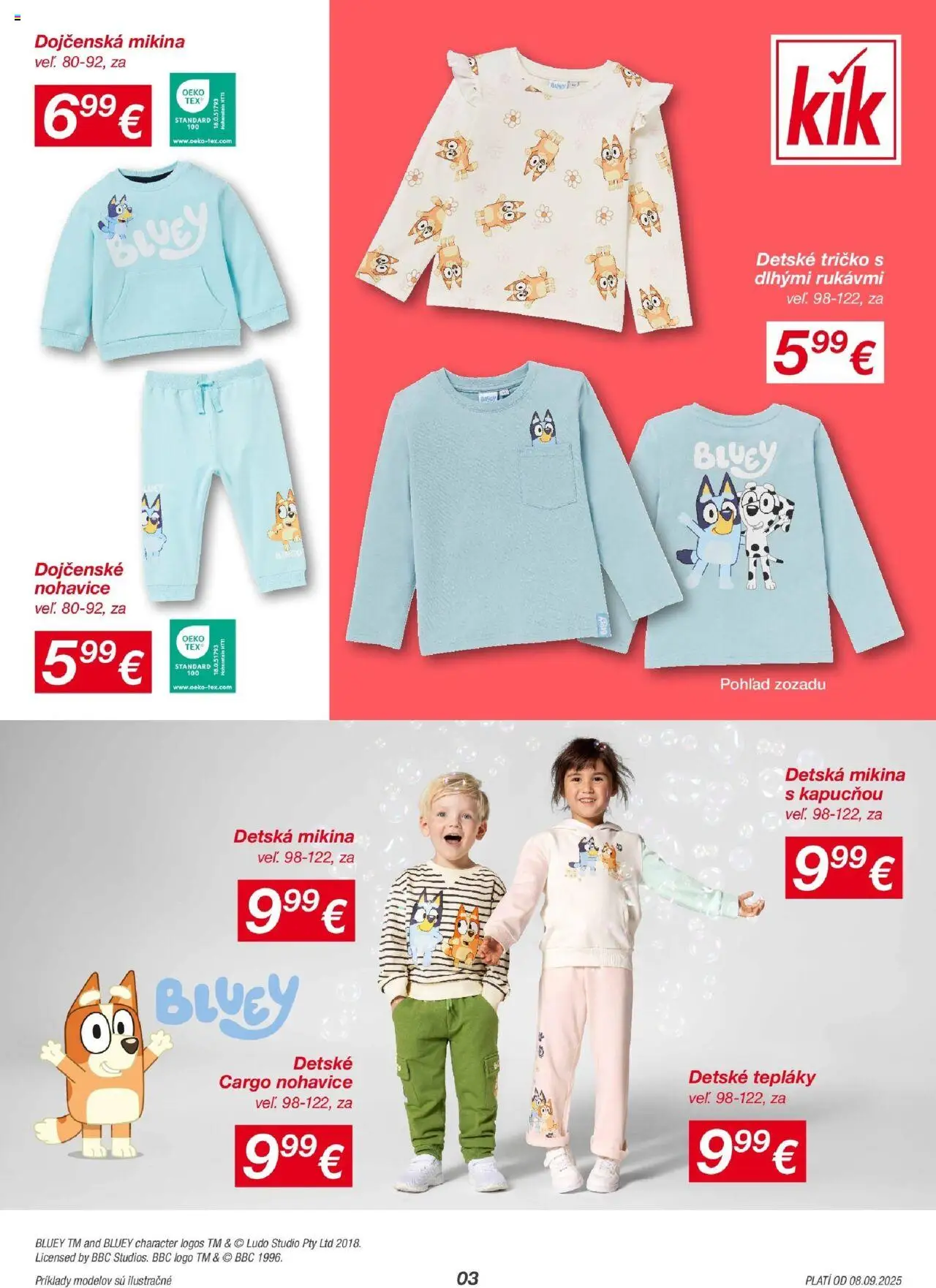 Nové Kik akcie – leták je platný od 08.09.2025 | Strana: 3 | Produkty: Tričko, Mikina, Nohavice