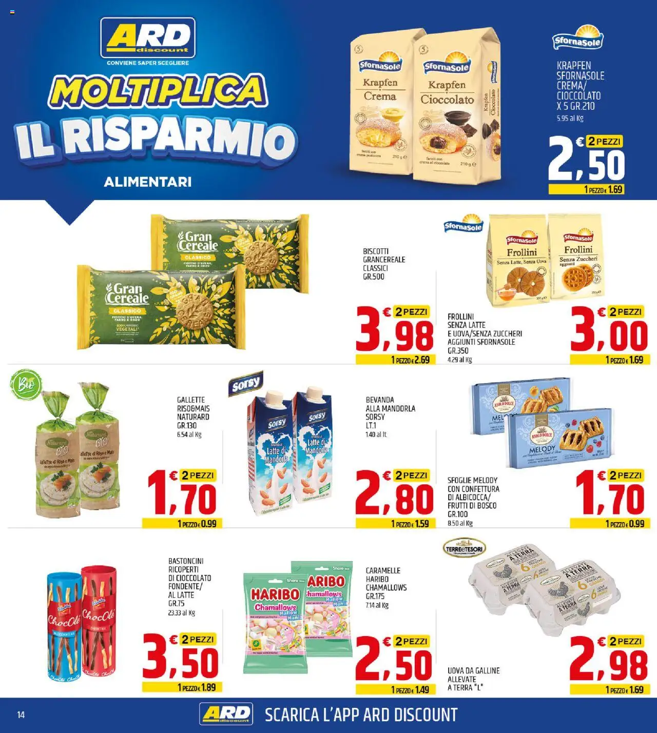 Volantino ARD Discount del 07.08.2025 | Pagina: 14 | Prodotti: Cioccolato, Caramelle, Fiocchi, Frollini