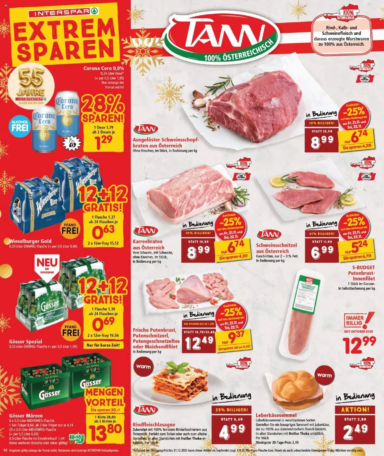 Interspar Flugblatt - Burgenland gültig ab 20.11.2025 | Seite: 10 | Produkte: Bier, Schweinefleisch