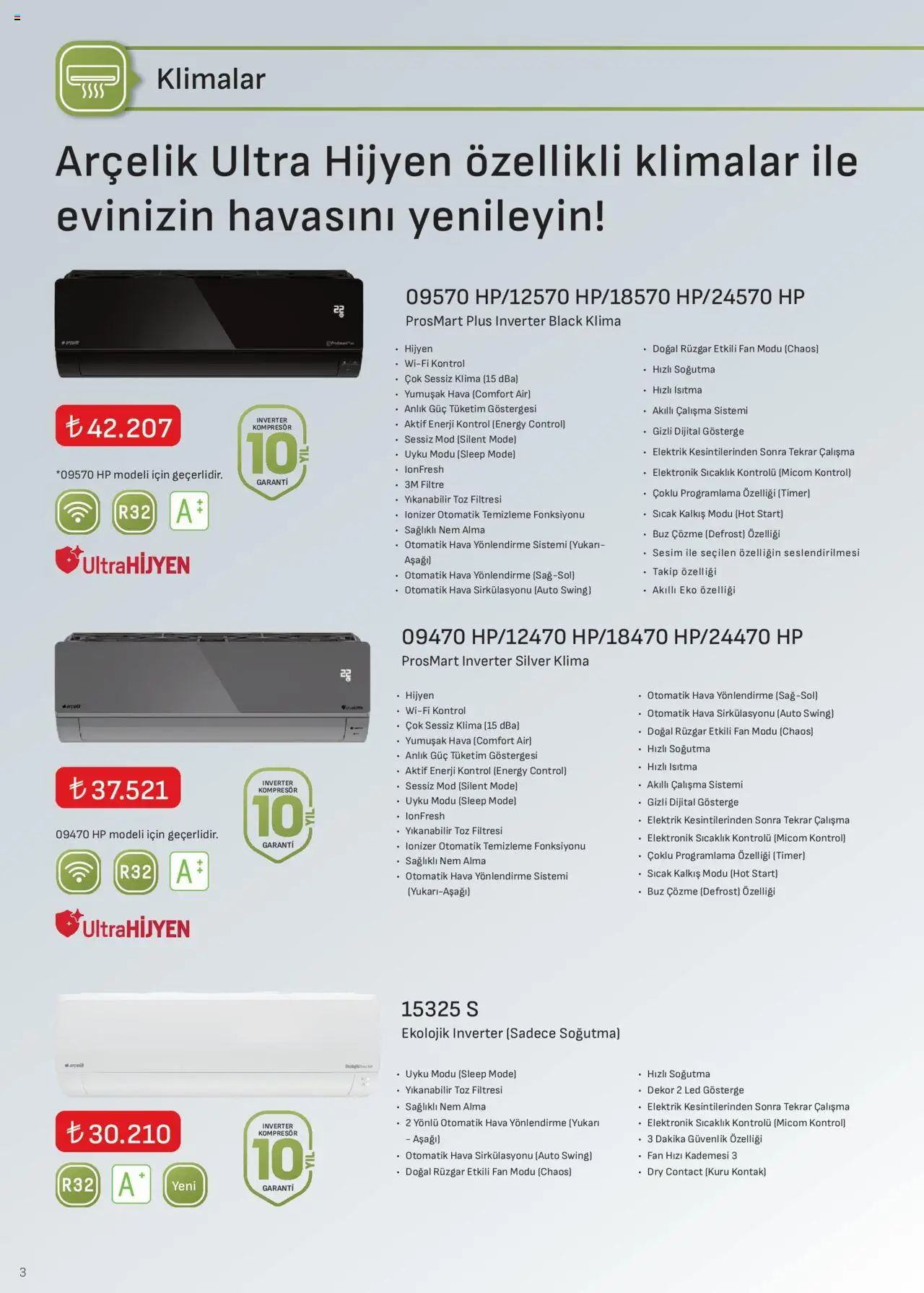 Arçelik İklimlendirme Kataloğu - 16.10.2025 tarihinden itibaren geçerlidir | Sayfa: 3 | Ürünler: Klima, Fan