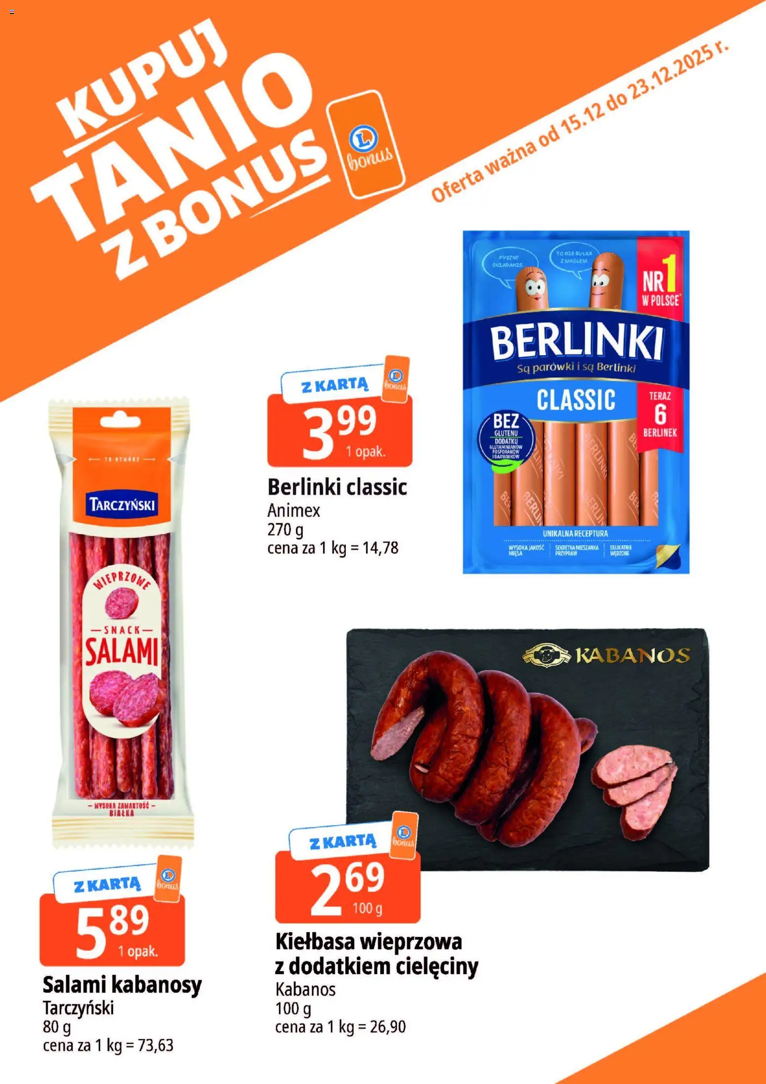 E.Leclerc Gazetka - Tychy kupony dodatkowe od 15.12.2025 | Strona: 14 | Produkty: Kiełbasa, Karta, Parówki, Bułka