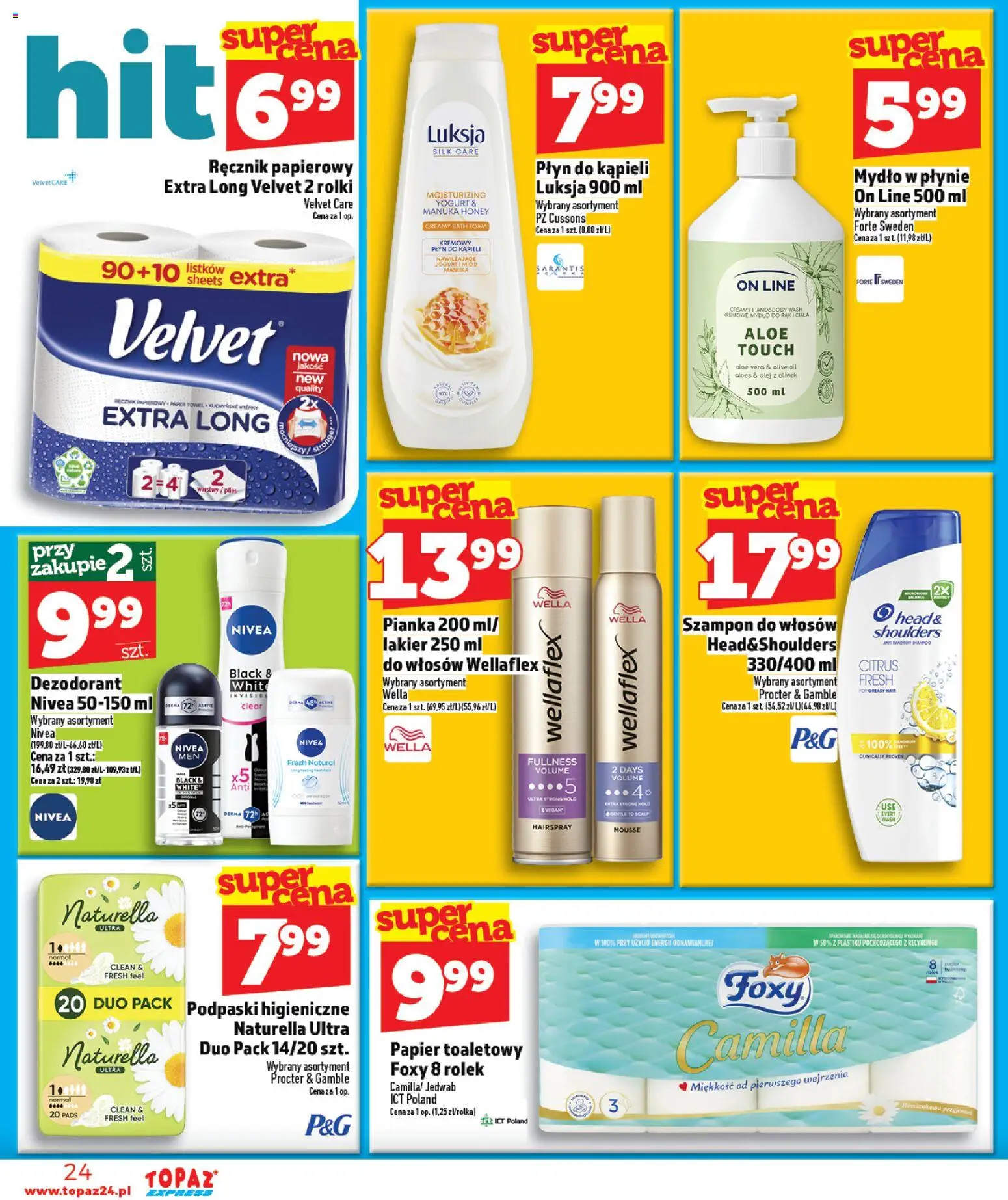Topaz gazetka - Express od 05.03.2026 | Strona: 24 | Produkty: Papier toaletowy, Podpaski, Dezodorant, Ręcznik papierowy