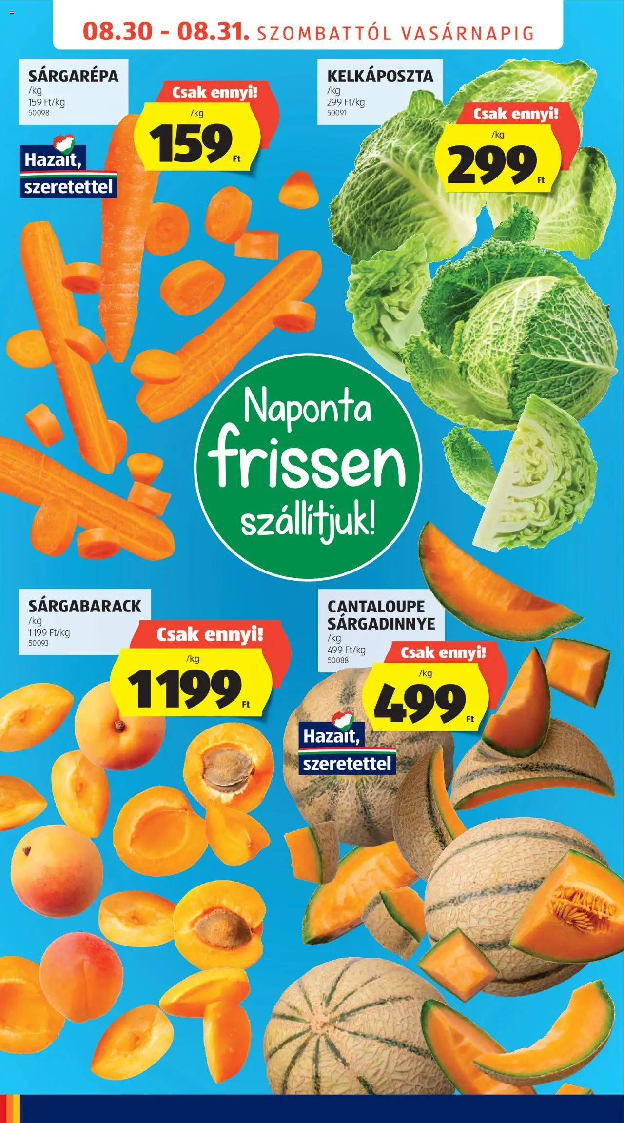 Aldi akciós ujság - amely érvényes a következő dátumtól: 30.08.2025 | Oldal: 2 | Termékek: Sárgarépa, Sárgabarack, Kelkáposzta, Sárgadinnye