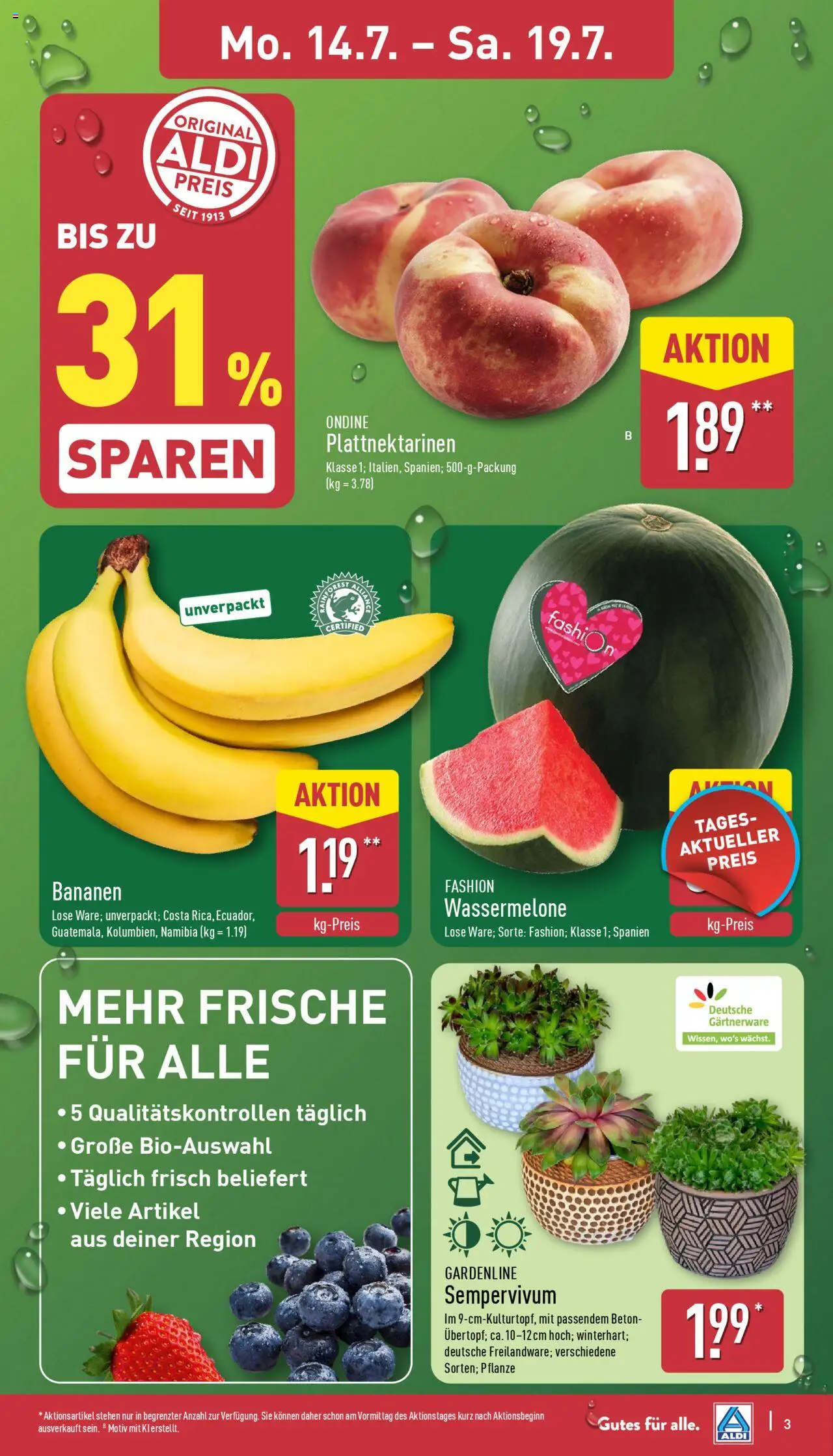 Aldi Prospekt 	 - gültig ab dem 14.07.2025 | Seite: 3 | Produkte: Bananen, Wassermelone
