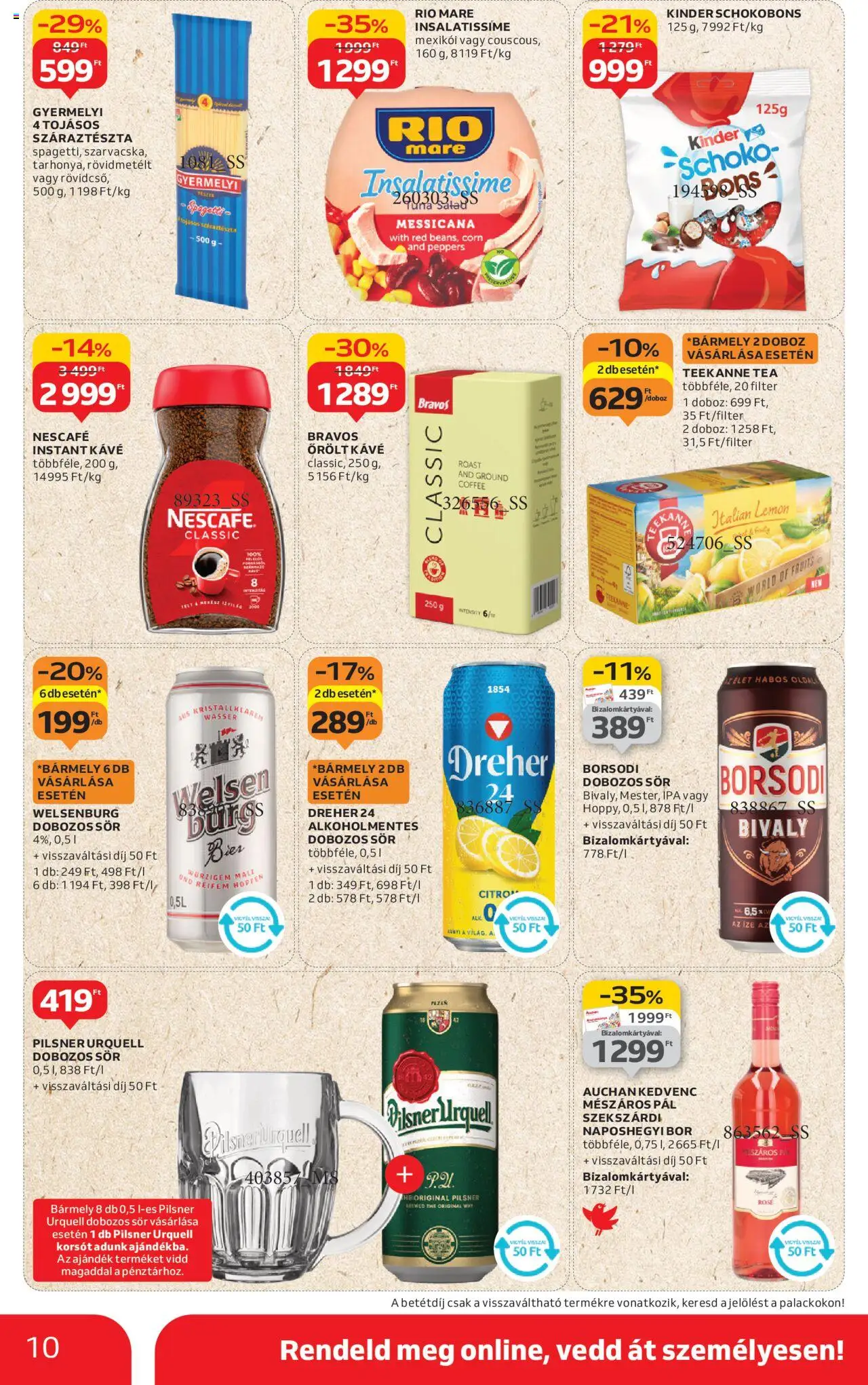 Auchan akciós ujság - amely érvényes a következő dátumtól: 28.08.2025 | Oldal: 10 | Termékek: Nescafé, Doboz, Kávé, Sör