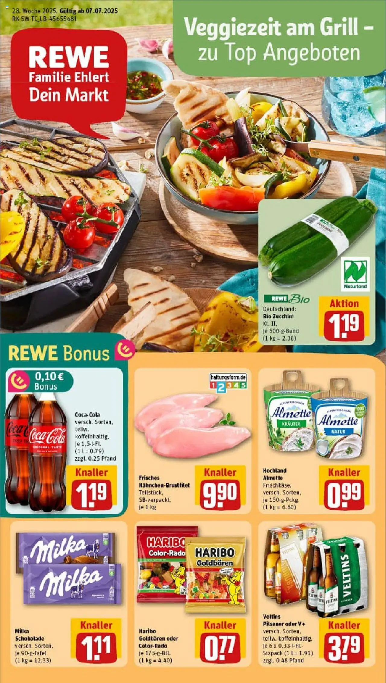 Rewe prospekt Ulm / Donaustetten	 - gültig ab dem 06.07.2025 | Seite: 1 | Produkte: Almette, Coca cola, Haribo, Milka schokolade