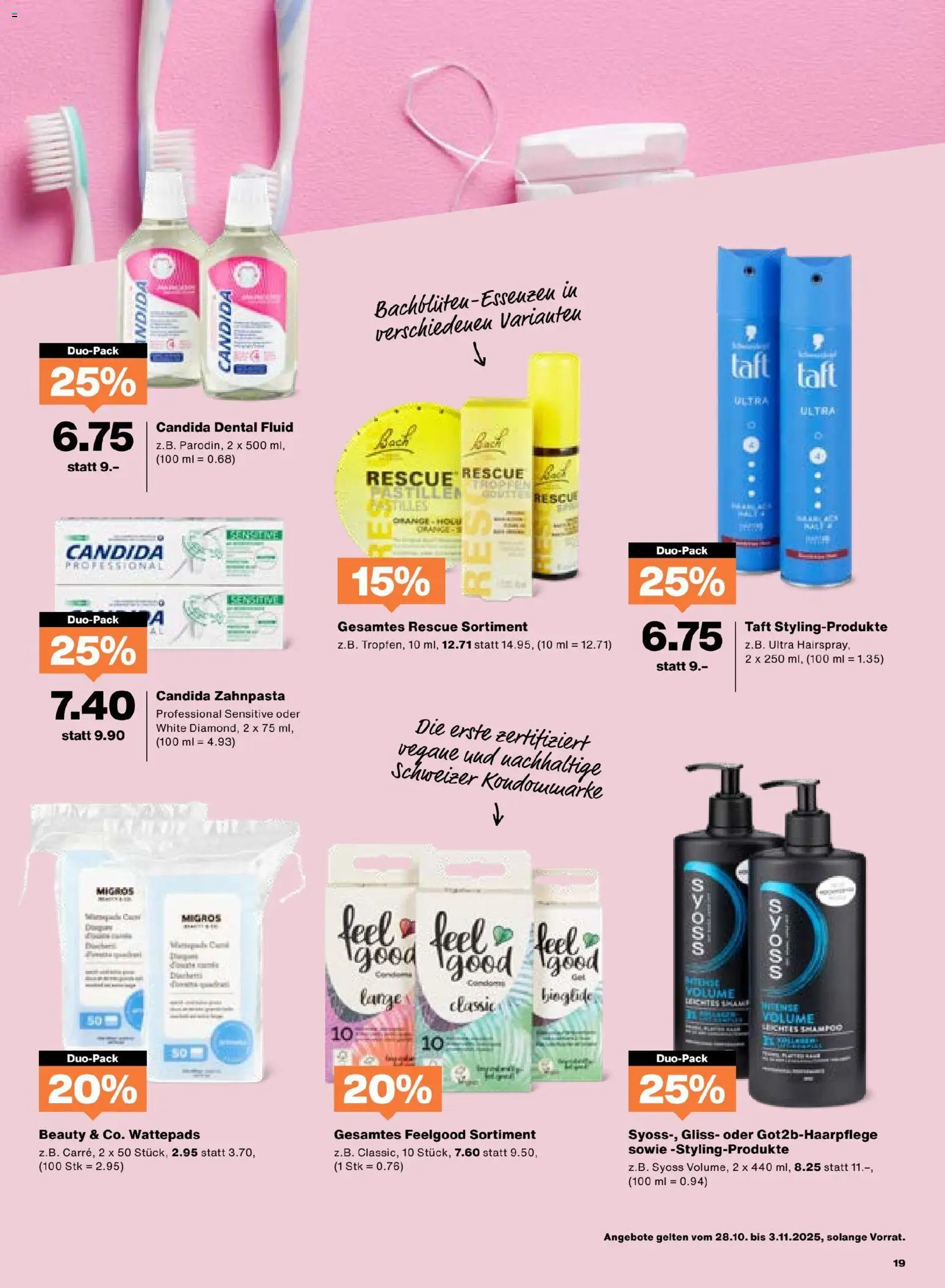 Migros Aktionen – gültig ab 28.10.2025 | Seite: 19 | Produkte: Zahnpasta, Wattepads