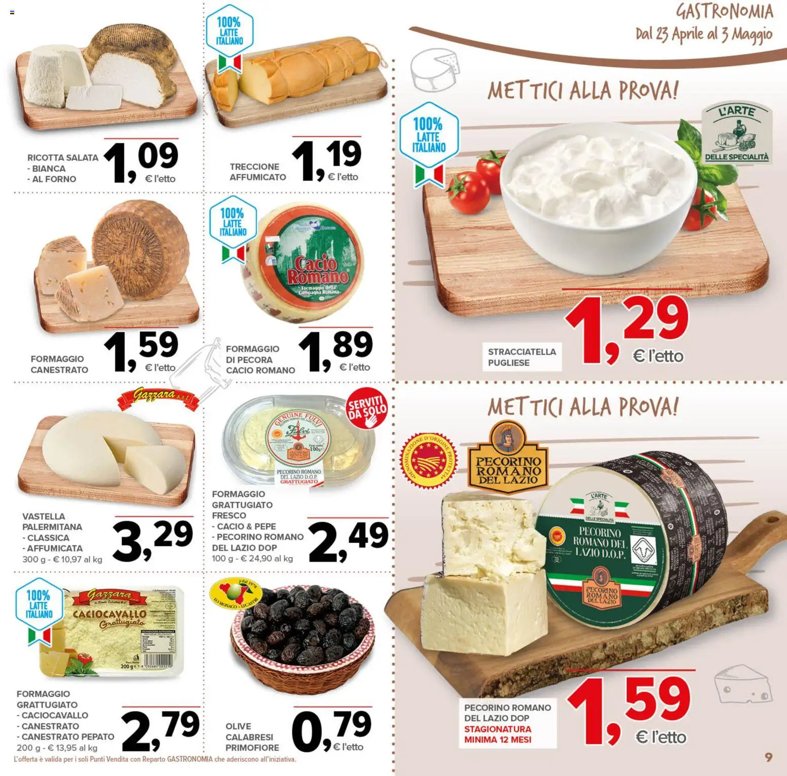 Volantino Todis del 23.04.2026 | Pagina: 9 | Prodotti: Olive, Forno, Pecorino, Stracciatella