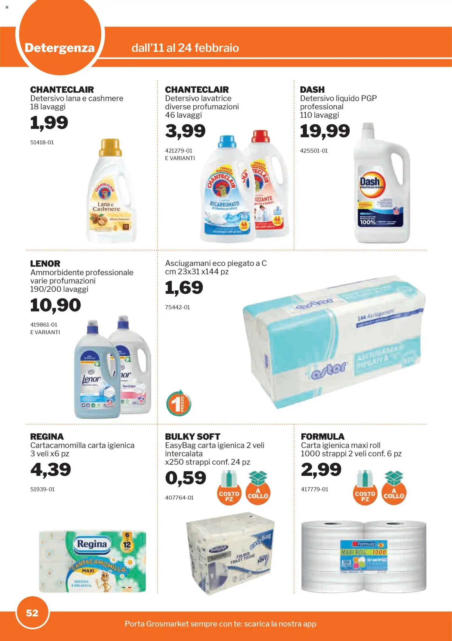 Volantino Sogegross del 11.02.2026 | Pagina: 52 | Prodotti: Carta igienica, Ammorbidente, Tè, Lavatrice