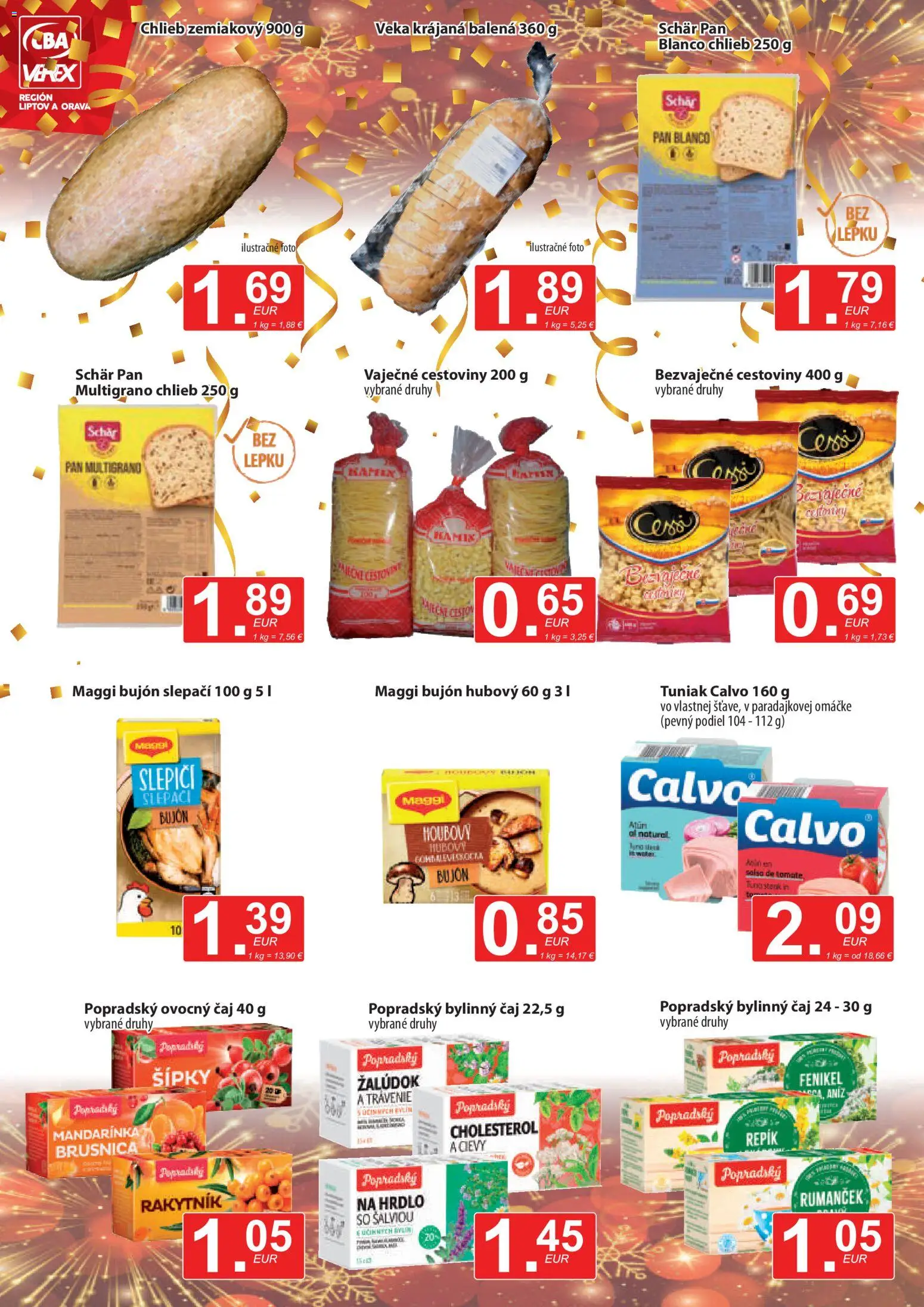 Nové CBA Verex akcie – leták je platný od 15.12.2025 | Strana: 6 | Produkty: Chlieb, Tuniak, Bujón, Čaj