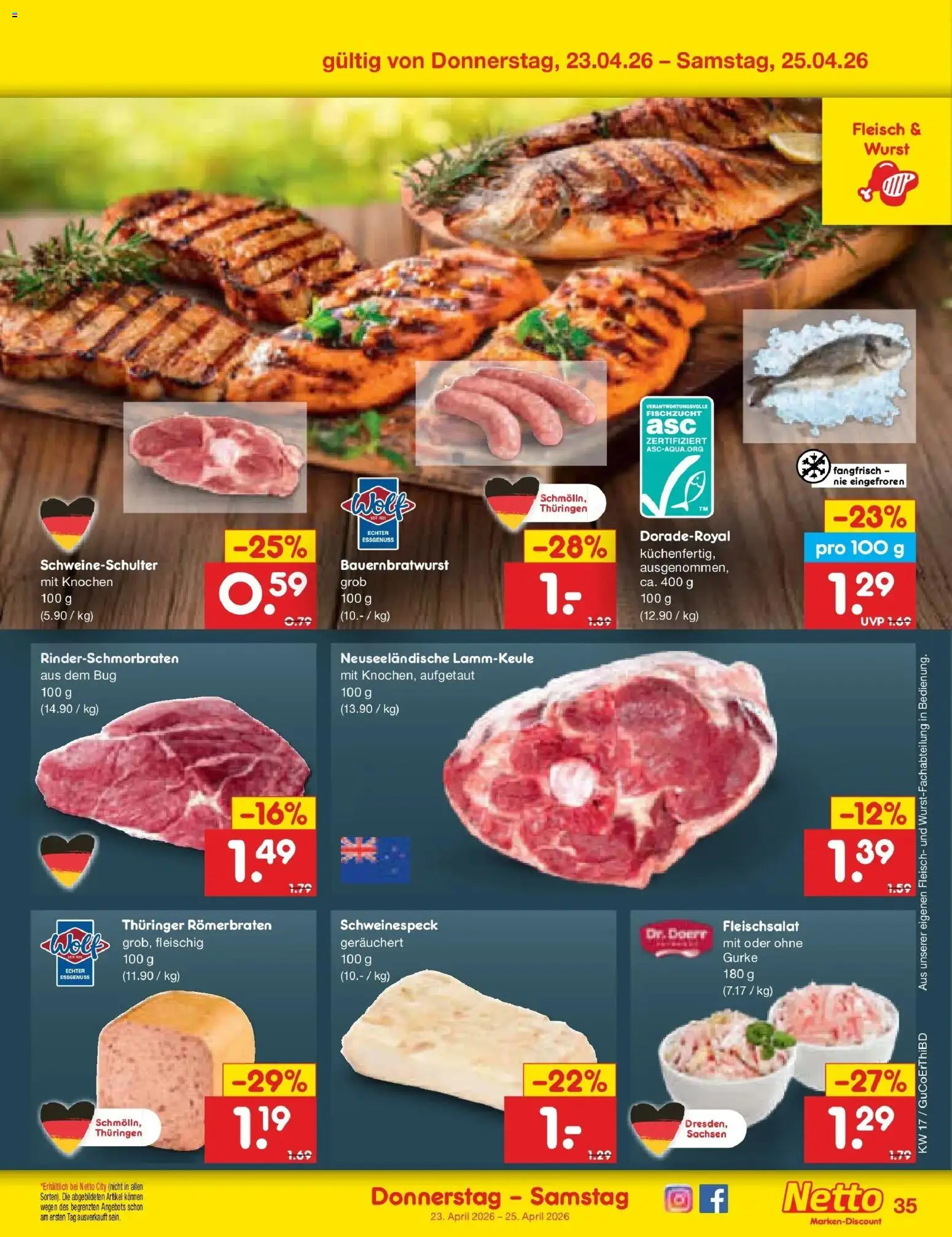 Netto Marken-Discount Prospekt Augustusburg	 – gültig ab 20.04.2026 | Seite: 51 | Produkte: Lammkeule, Wurst, Fleisch