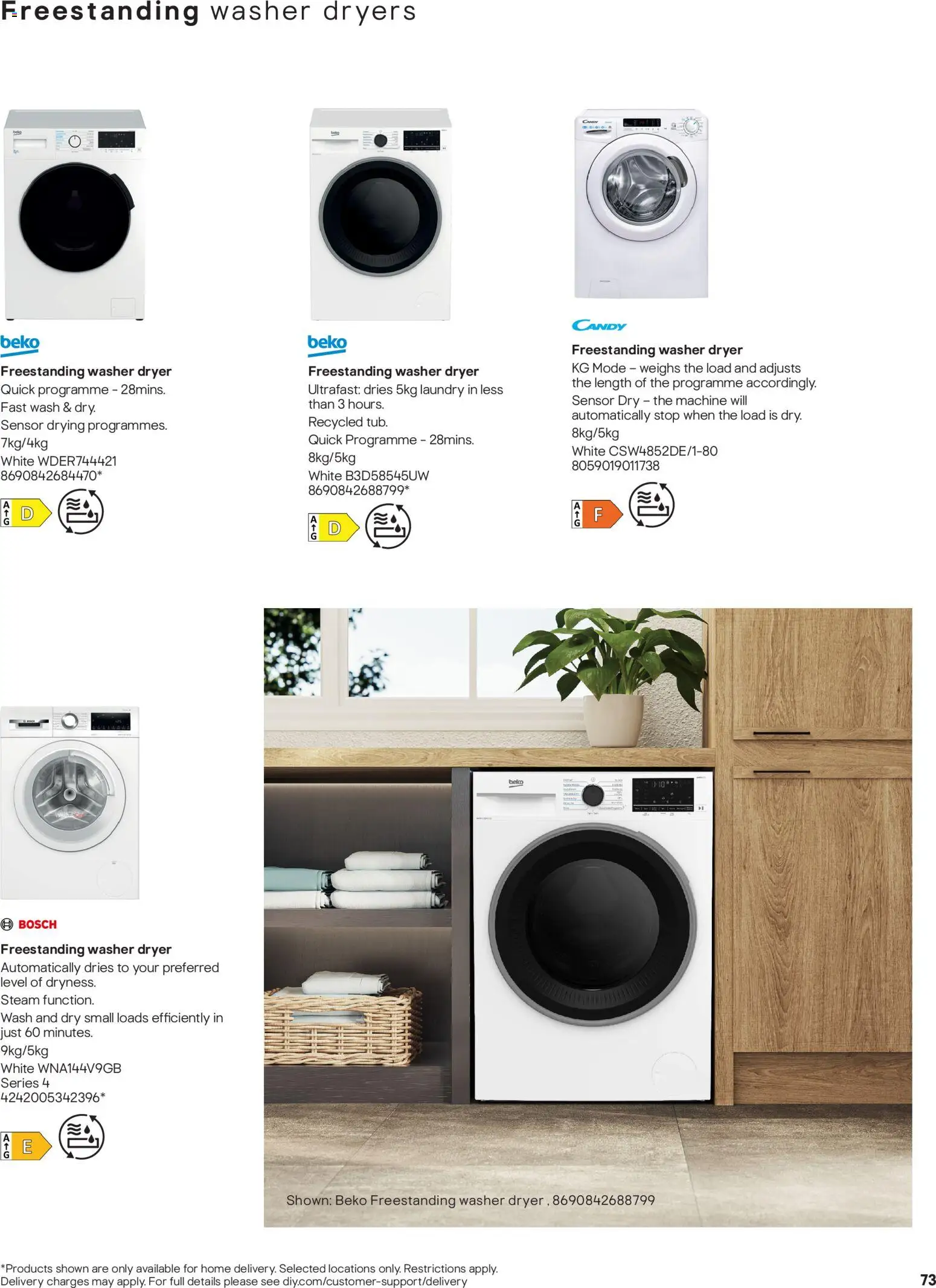 {H1} | Page: 73 | Products: Washer dryer, Dryer