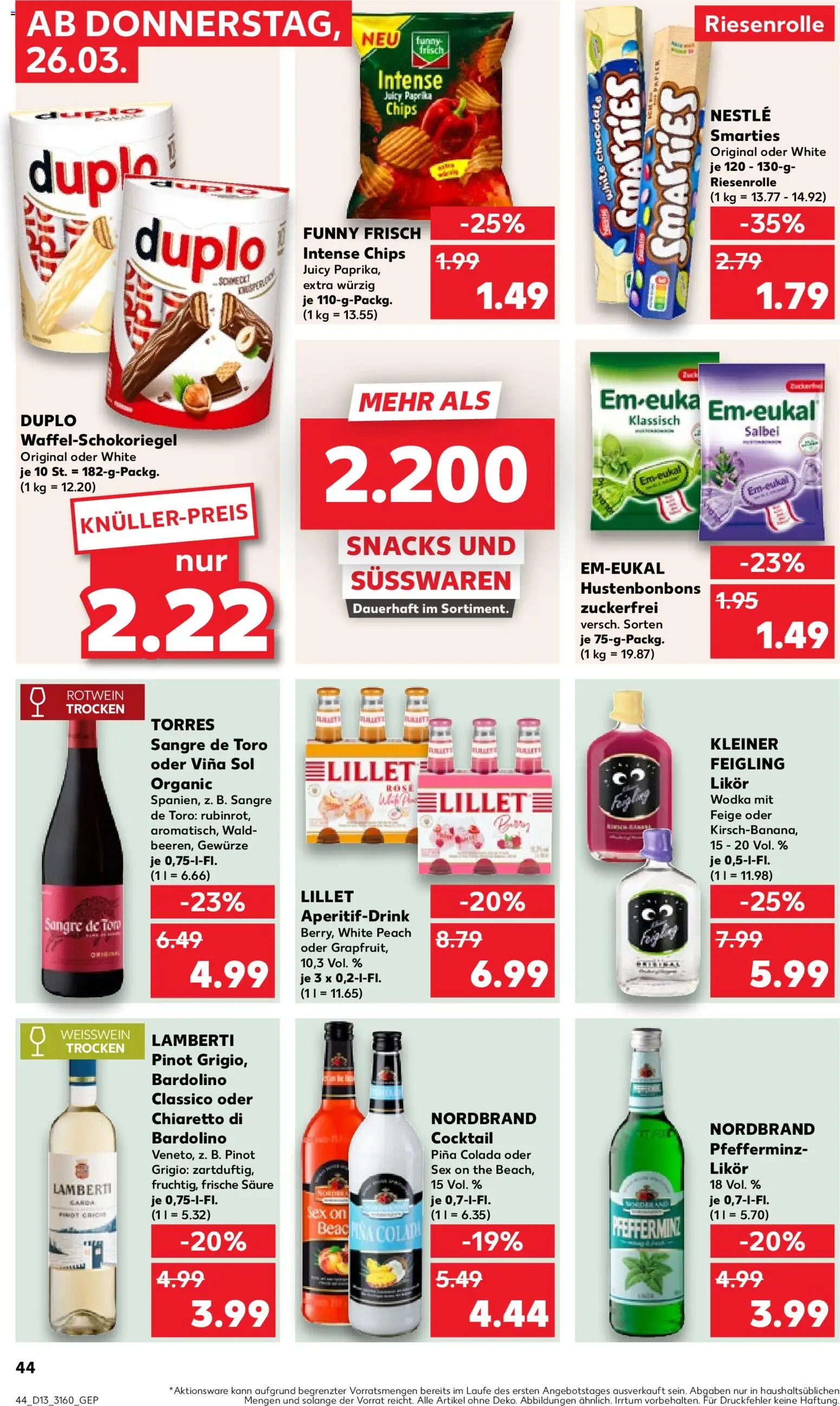 Kaufland Prospekt Frankfurt (Oder)	 – gültig ab 26.03.2026 | Seite: 44 | Produkte: Rotwein trocken, Smarties, Gewürze, Chips