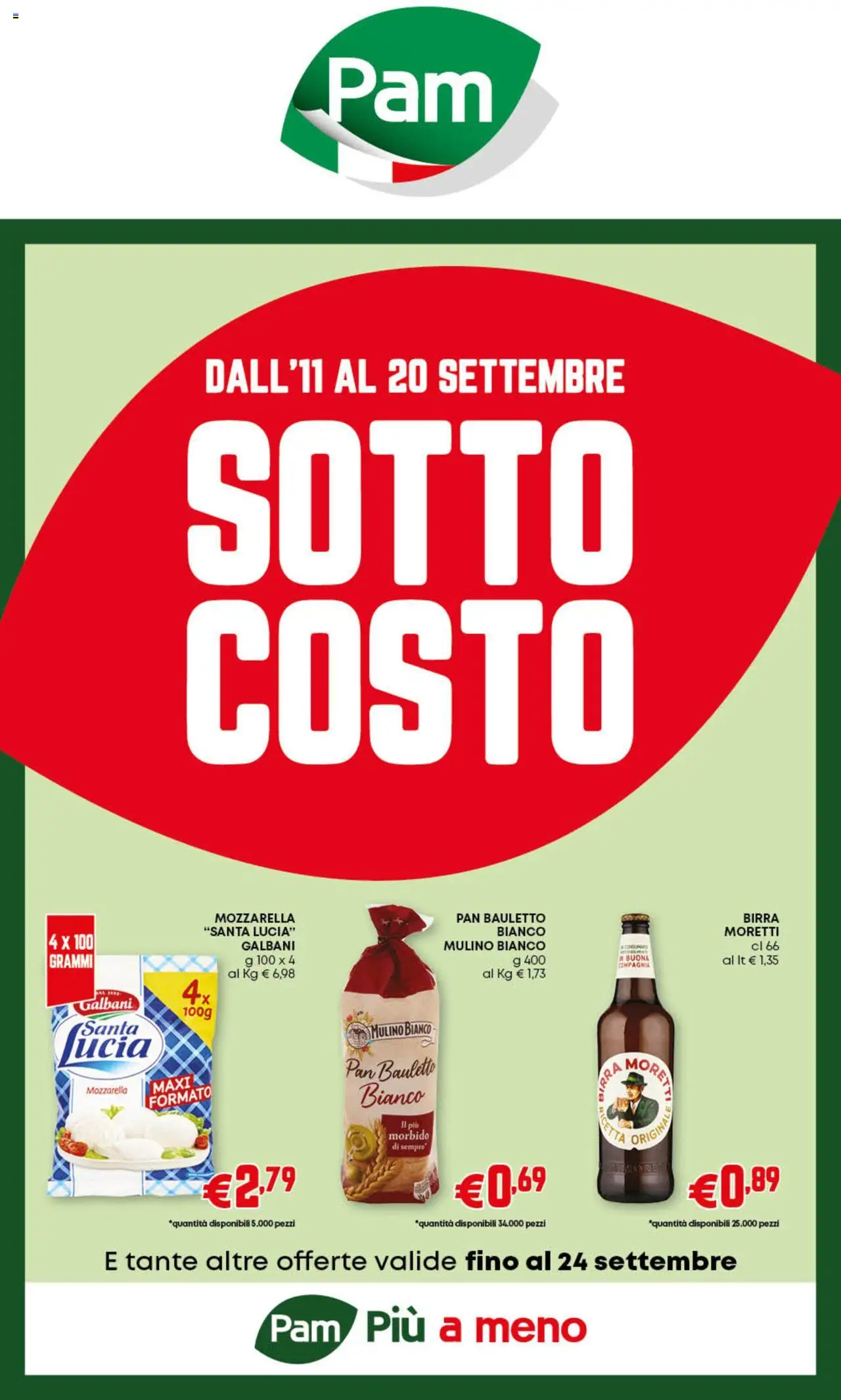 Volantino PAM del 11.09.2025 | Pagina: 1 | Prodotti: Birra, Mozzarella