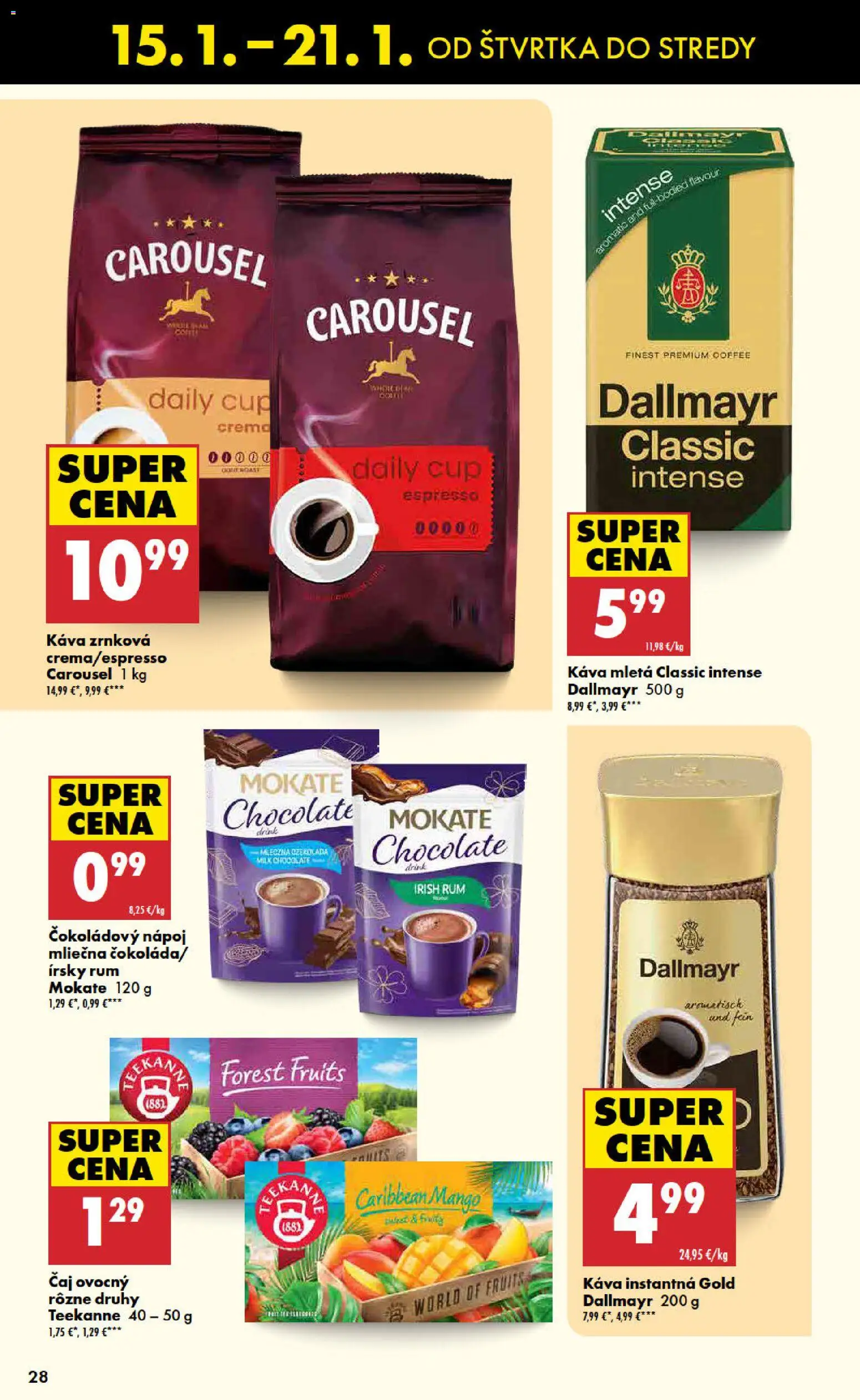 Nové Biedronka akcie – leták je platný od 15.01.2026 | Strana: 28 | Produkty: Káva, Mango, Teekanne, Rum