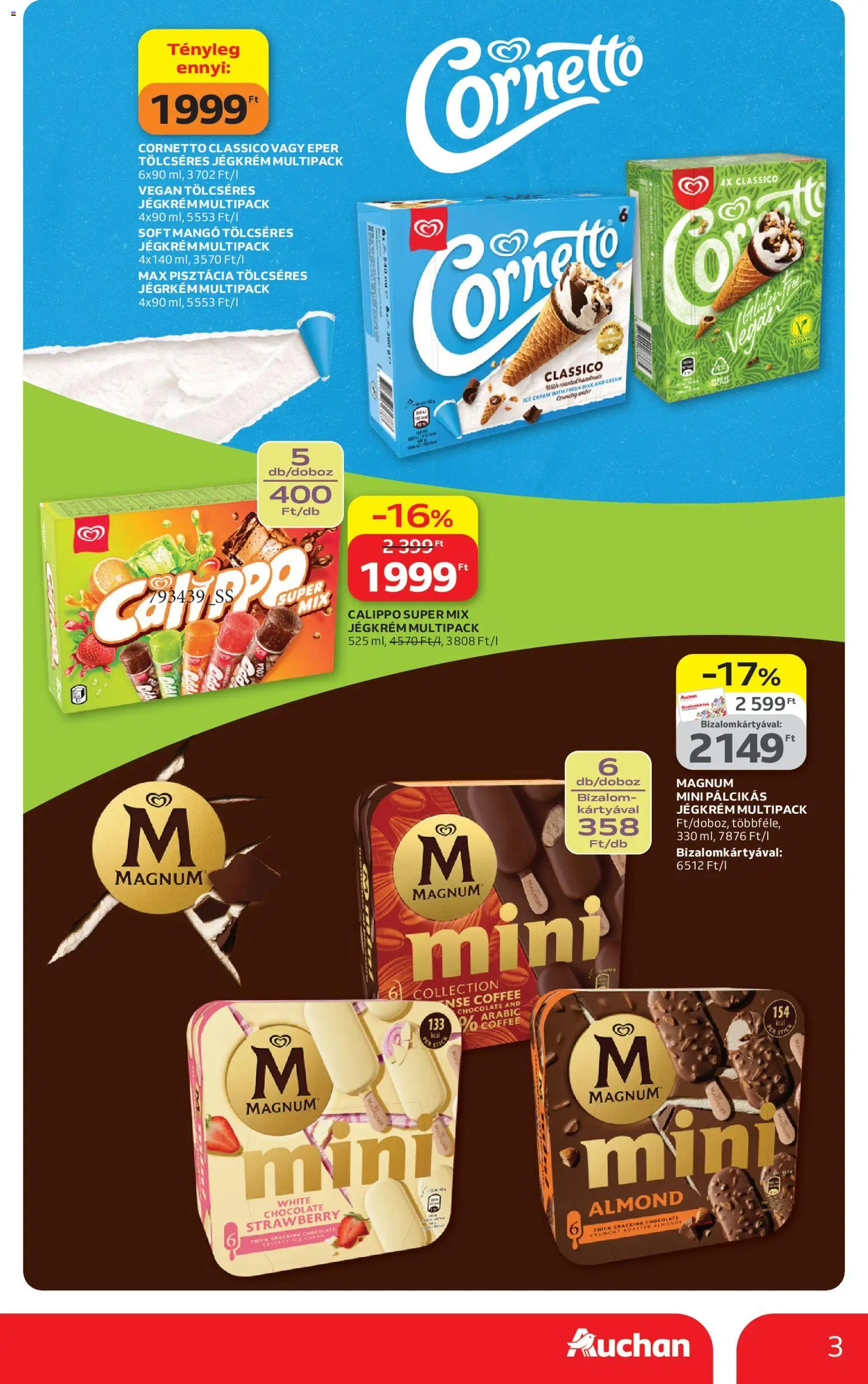 Auchan akciós ujság - amely érvényes a következő dátumtól: 23.04.2026 | Oldal: 3 | Termékek: Magnum, Eper, Vegán, Mangó