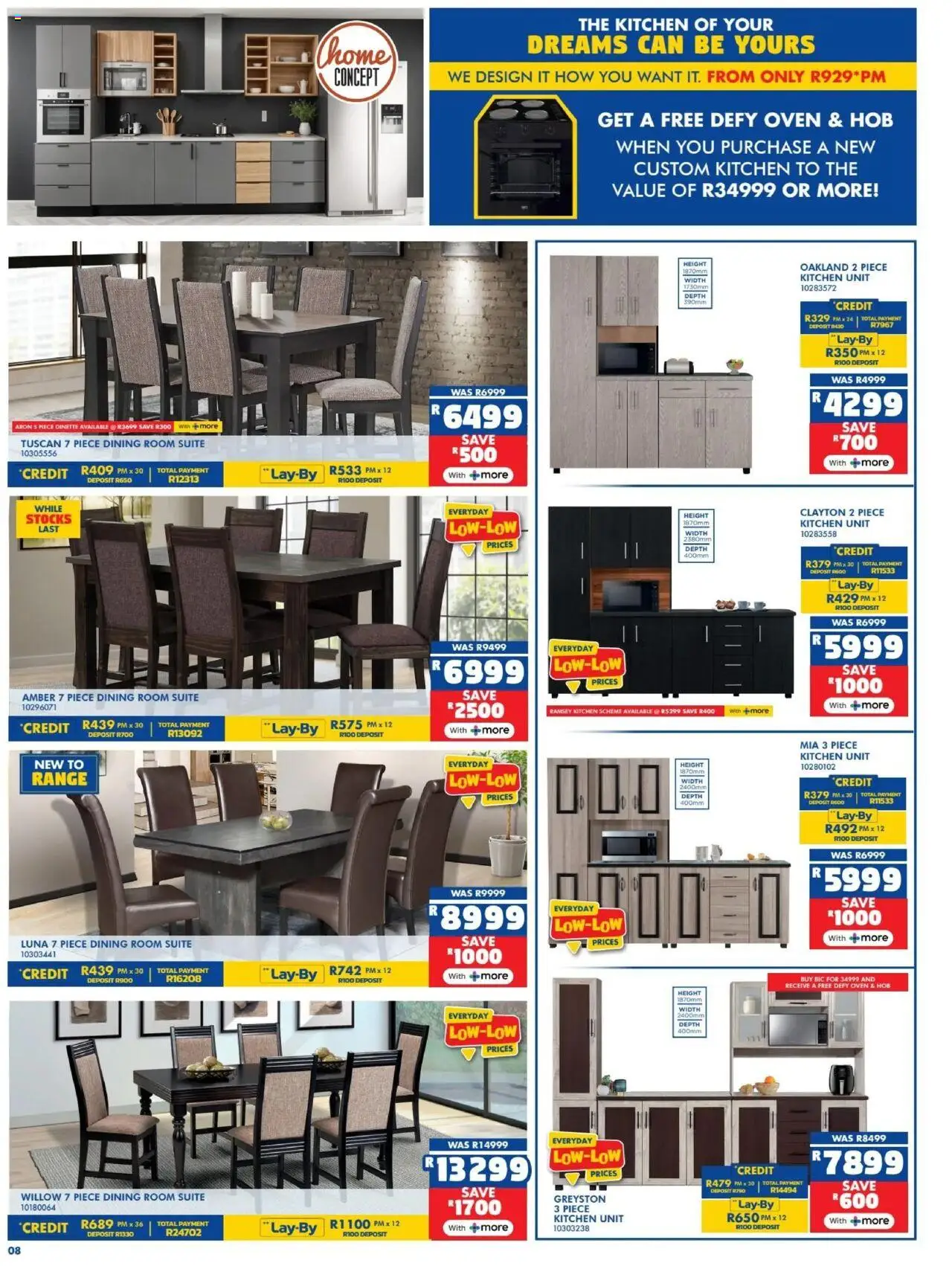 New Russells catalogue – valid from 18.09.2025 | Page: 8 | Products: Oven, Hob, Kitchen unit, Dining room suite