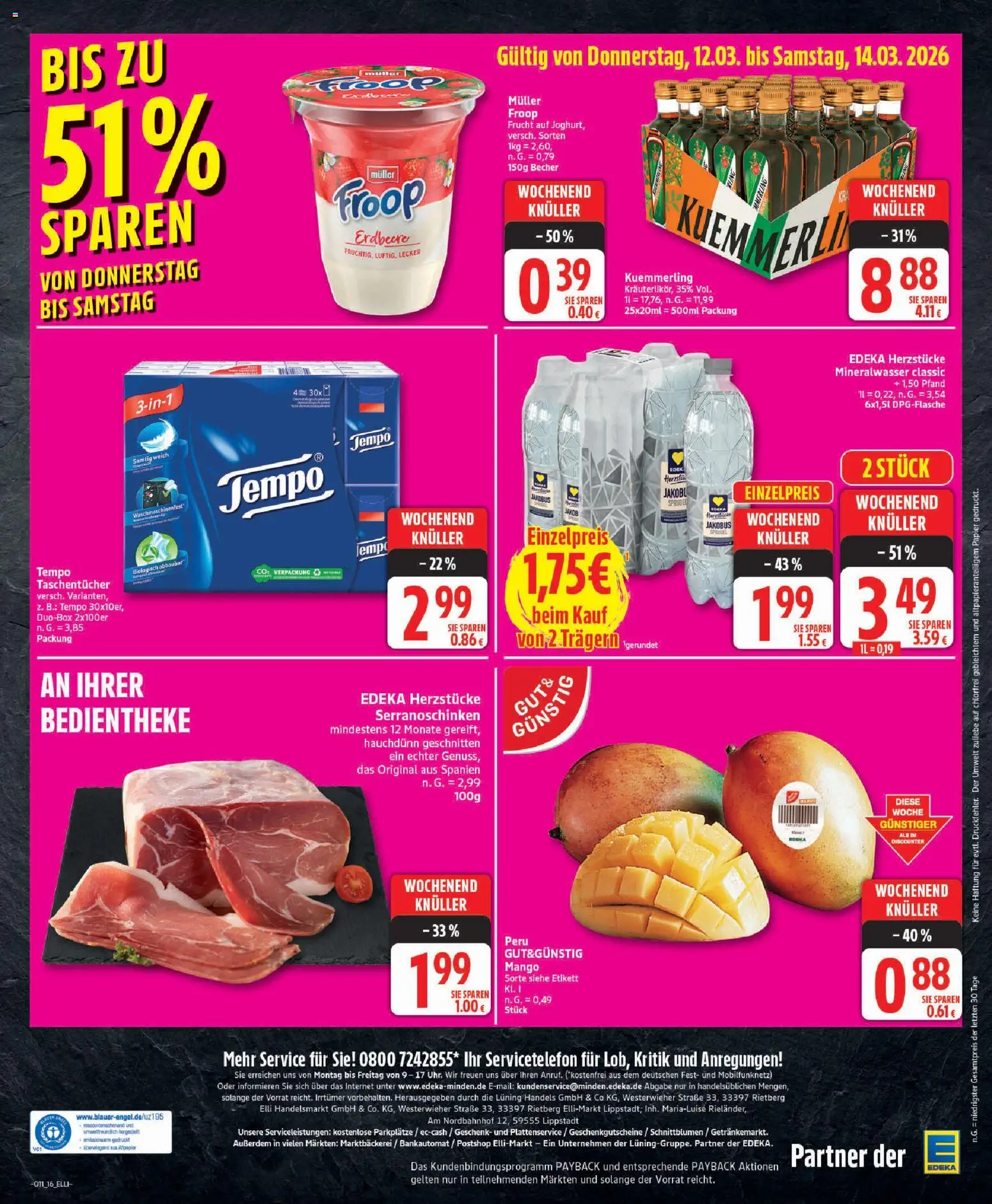 Elli Markt Prospekt 	 – gültig ab 09.03.2026 | Seite: 16 | Produkte: Mineralwasser, Kuemmerling, Tempo, Mango