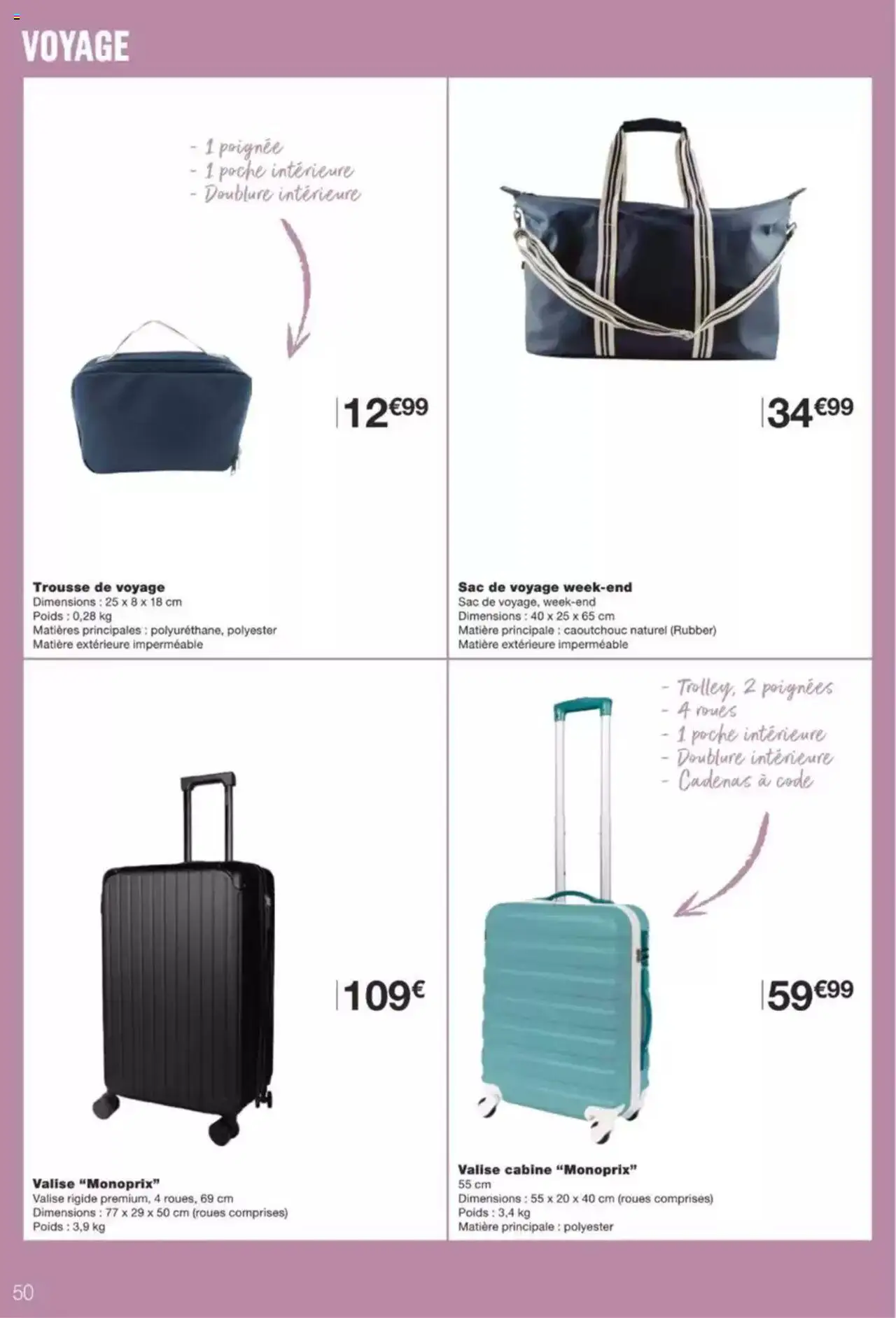  | Page: 50 | Produits: Poids, Valise cabine, Sac de voyage, Valise