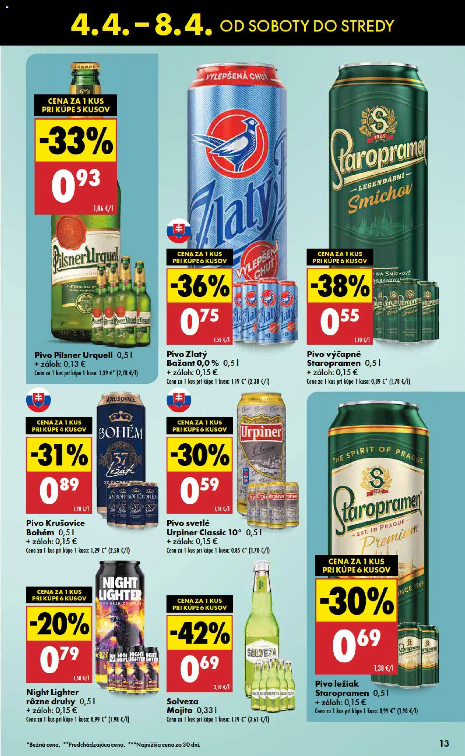 Nové Biedronka akcie – leták je platný od 04.04.2026 | Strana: 13 | Produkty: Pivo, Pilsner Urquell, Krušovice, Urpiner