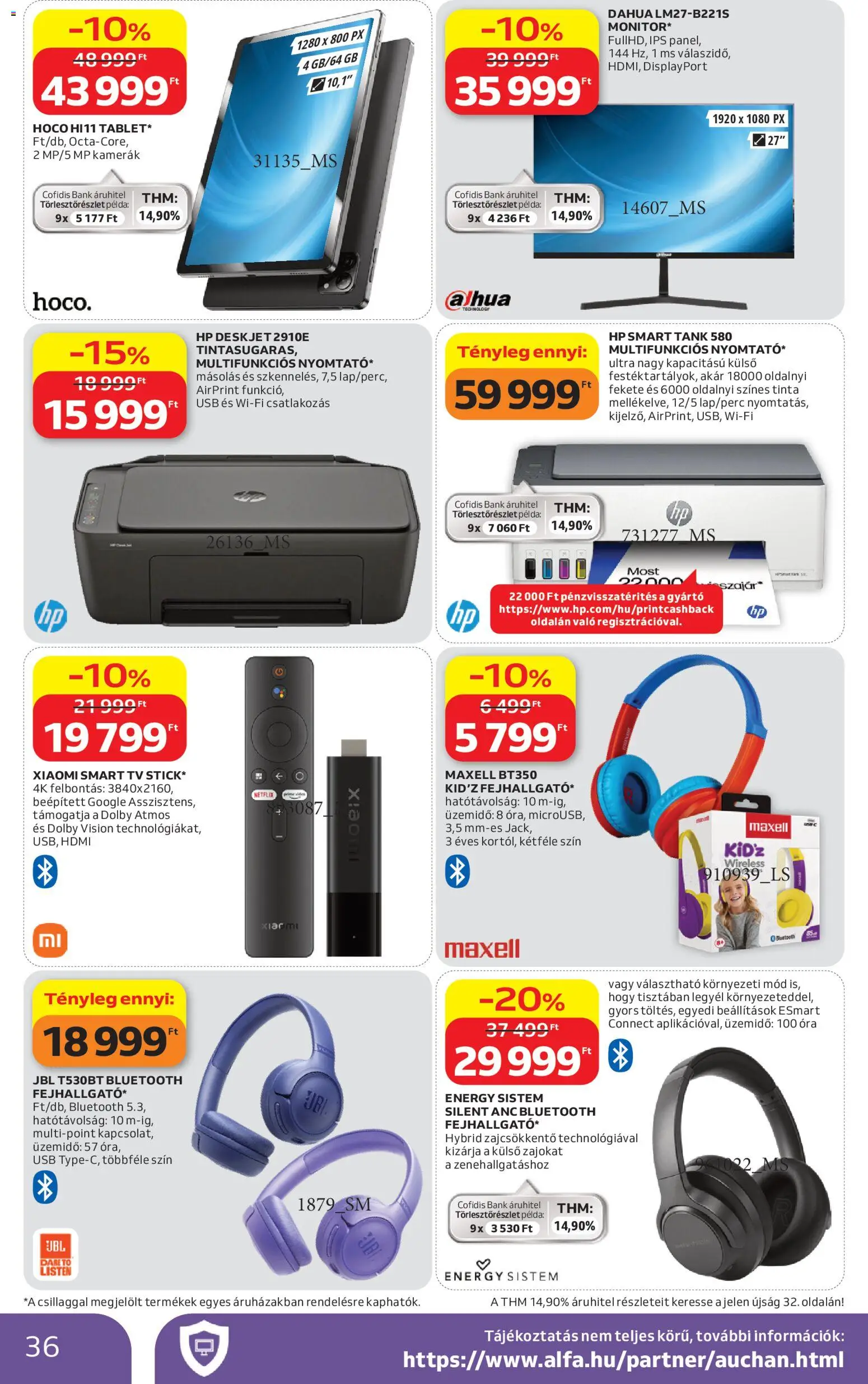 Auchan akciós ujság - amely érvényes a következő dátumtól: 09.04.2026 | Oldal: 36 | Termékek: USB, TV, Smart tv, Óra