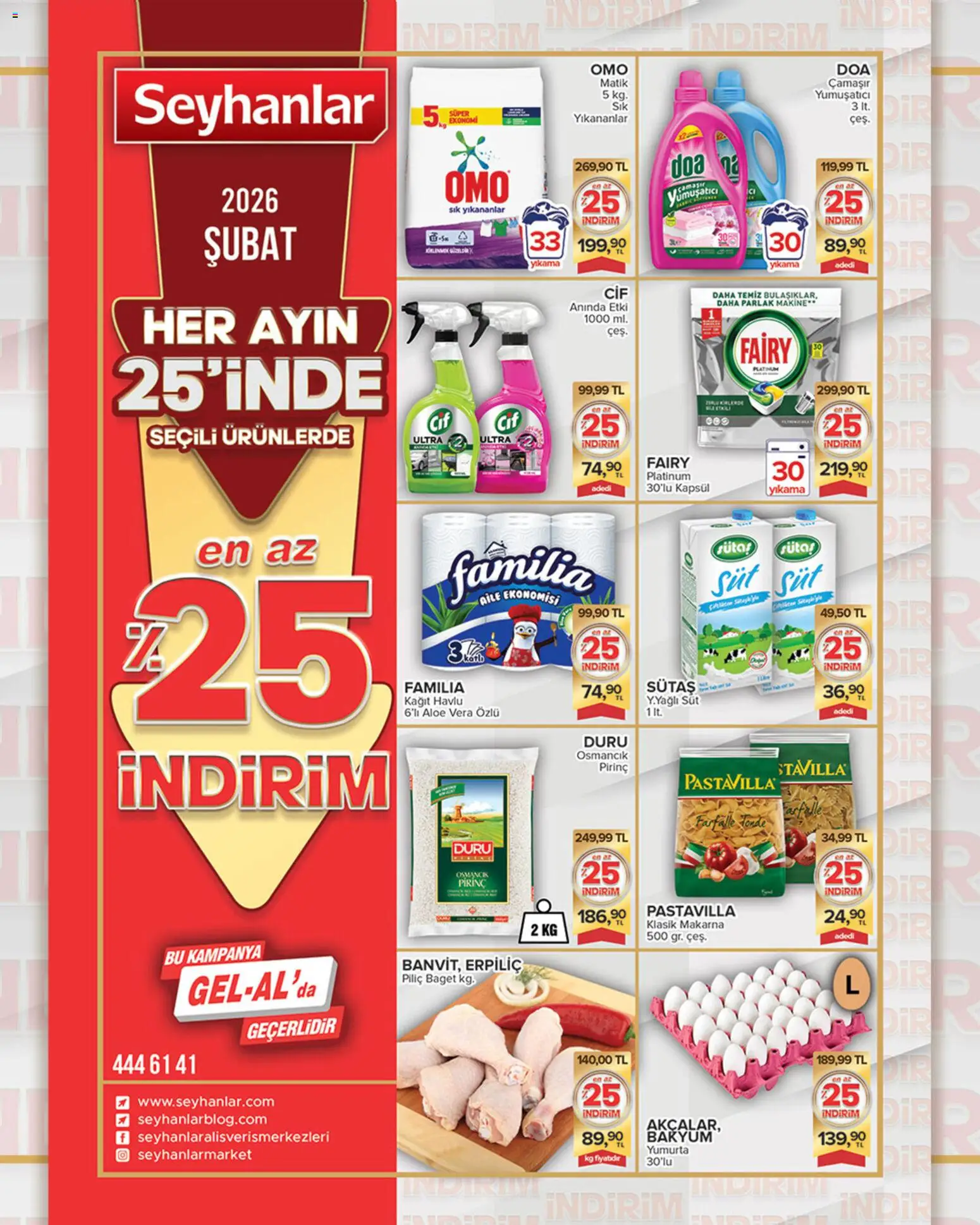 Seyhanlar Market Katalog %25 İndirim - 25.02.2026 tarihinden itibaren geçerlidir | Sayfa: 1 | Ürünler: Süt, Yumurta, Yumuşatıcı, Pirinç