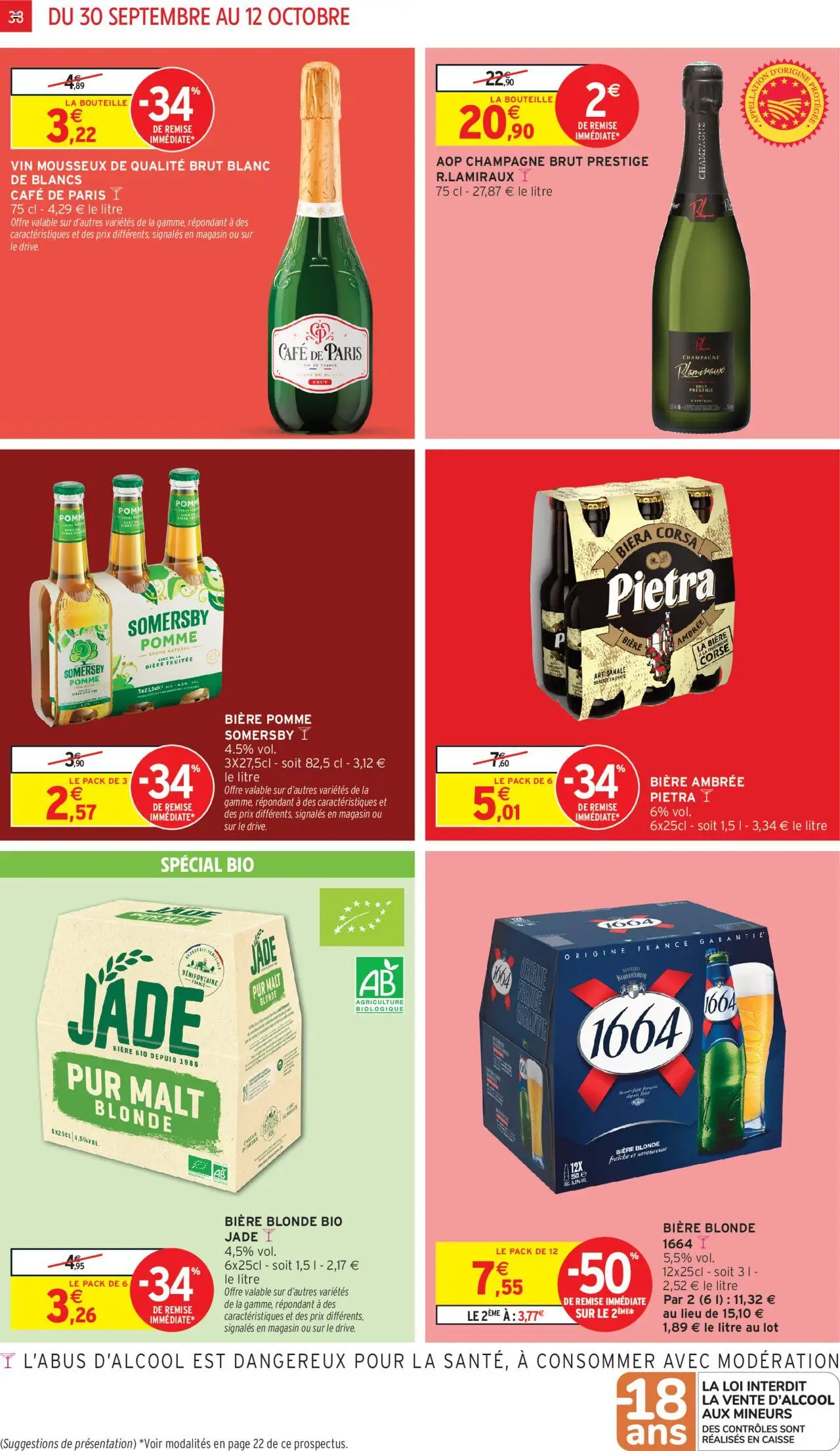 {H1} | Page: 38 | Produits: Biere blonde 1664, Vin mousseux, Mousseux, Café