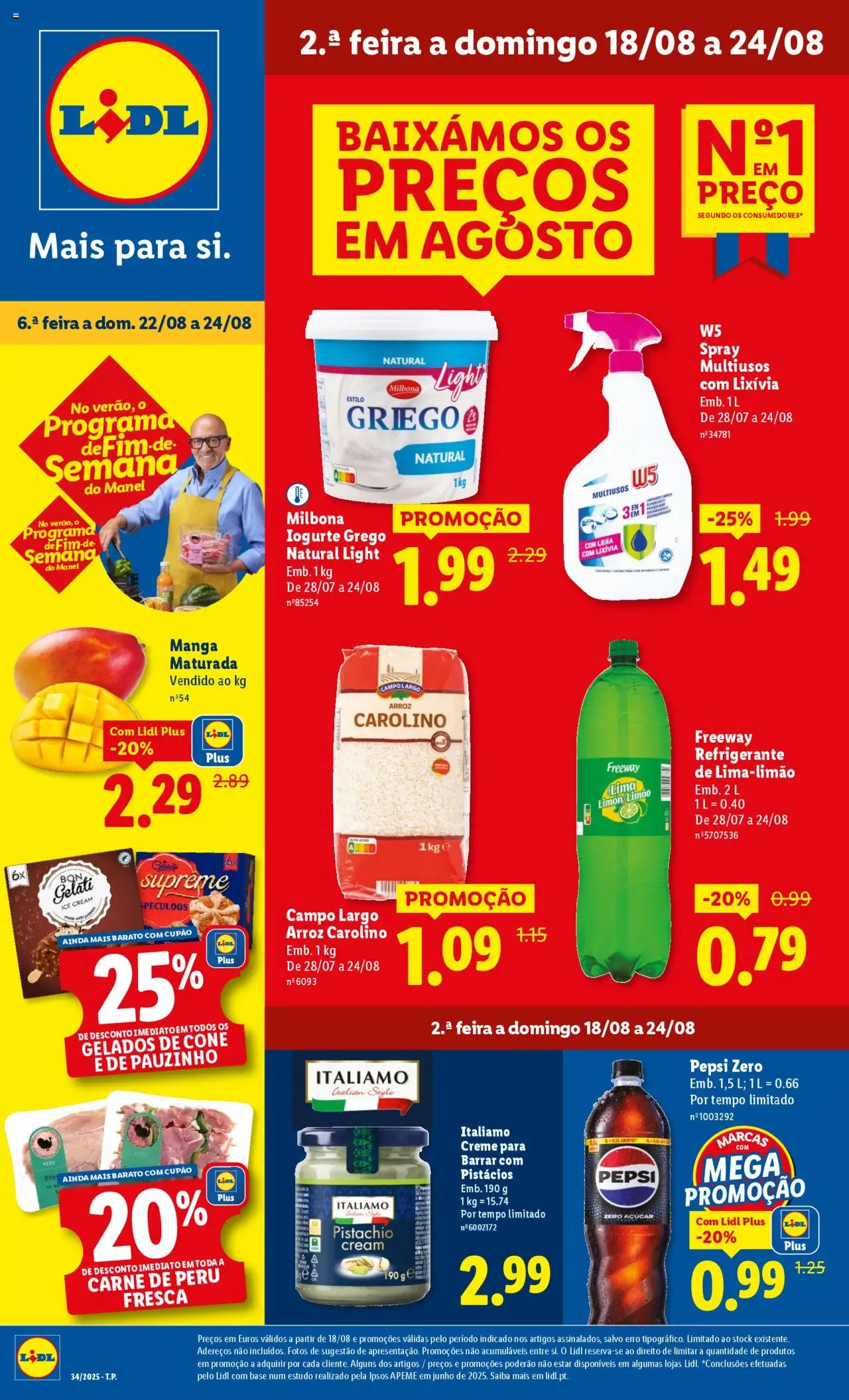 Lidl folheto │ válido de 18.08.2025 | Página: 1 | Produtos: Iogurte, Arroz, Carne, Soda