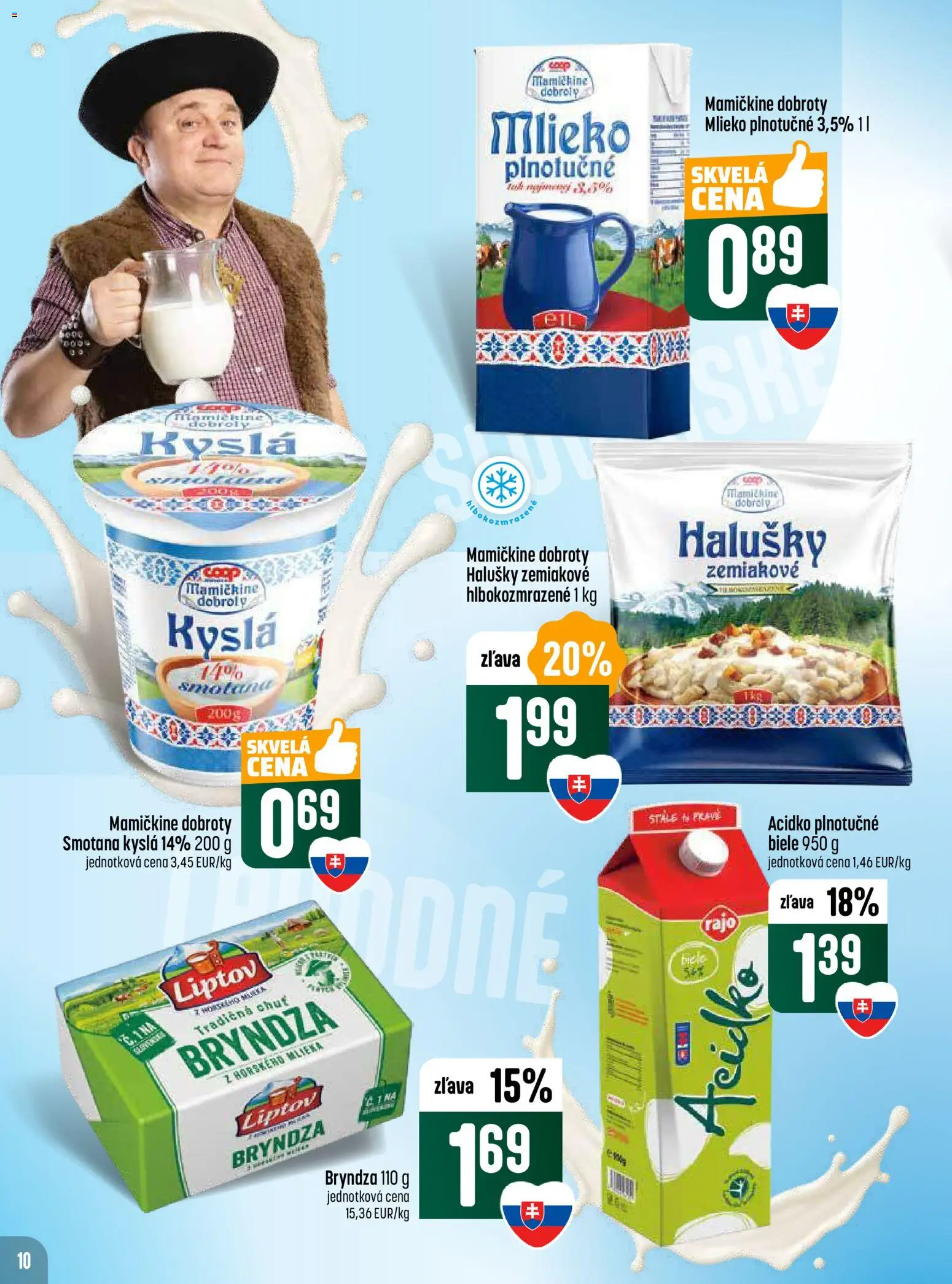 Nové COOP Jednota akcie – leták je platný od 06.11.2025 | Strana: 10 | Produkty: Mlieko, Smotana, Bryndza, Acidko