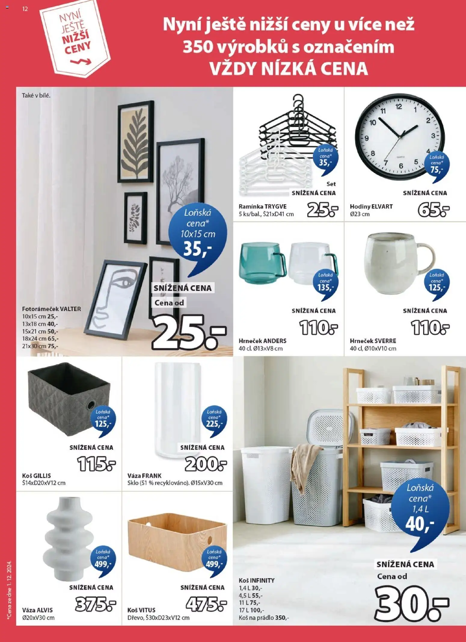 JYSK leták - Sleva od 11.12.2025 | Strana: 12 | Produkty: Hodiny, Koš na prádlo, Fotorámeček, Koš