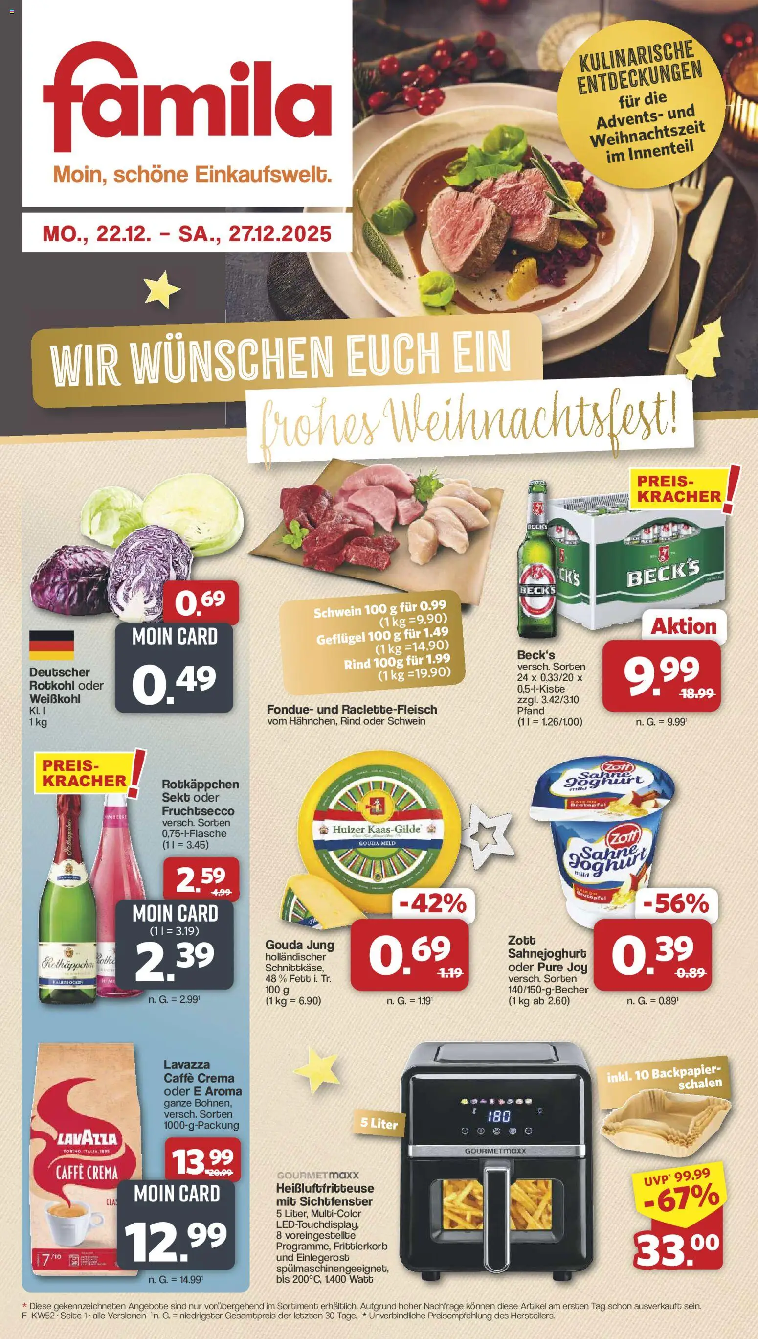 Famila Nordwest Prospekt 	 – gültig ab 22.12.2025 | Seite: 1 | Produkte: Lavazza, Rotkohl, Rotkäppchen, Fondue