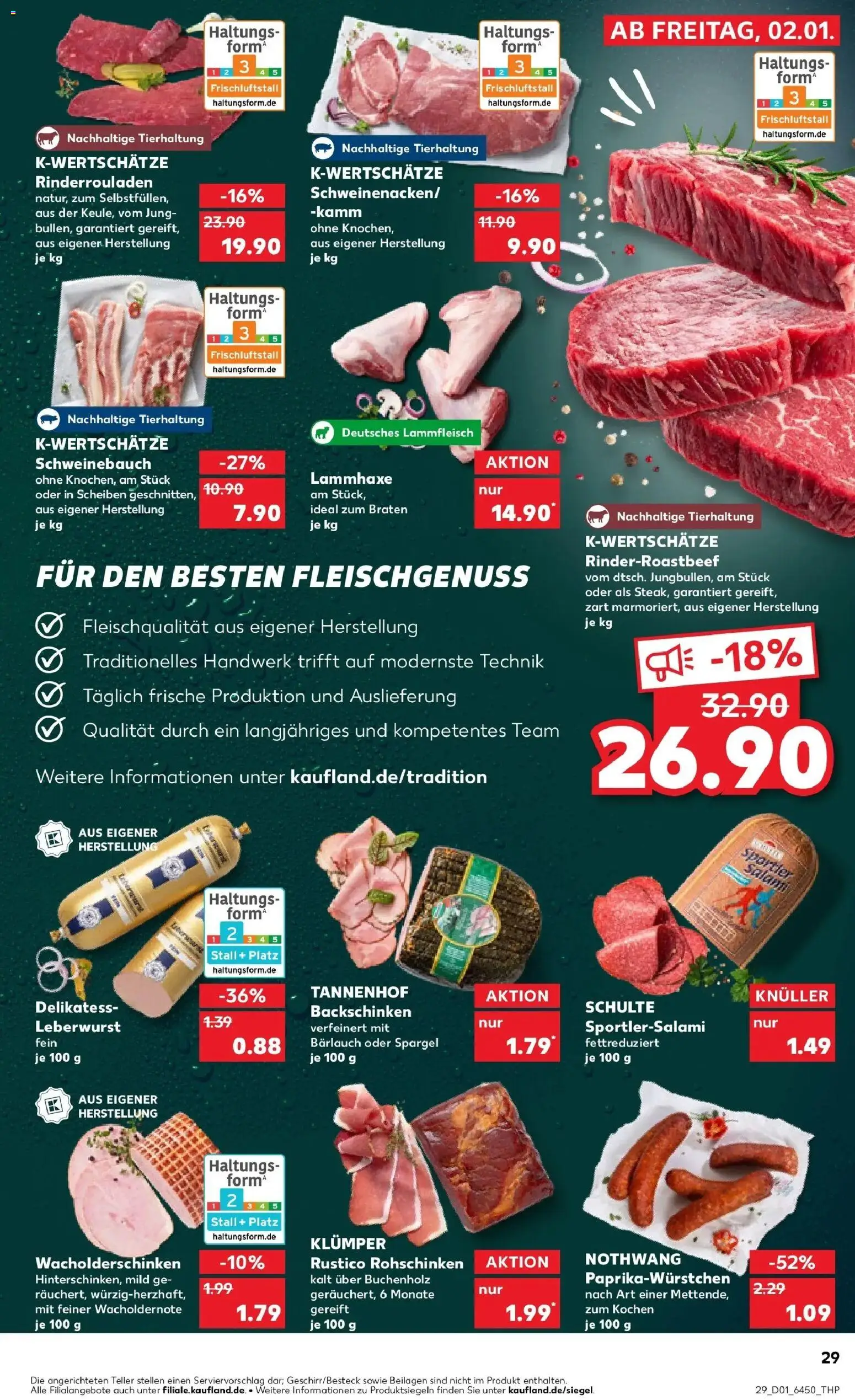 Kaufland prospekt Regensburg	 – gültig ab 05.01.2026 | Seite: 29 | Produkte: Rinderrouladen, Schweinebauch, Spargel, Salami