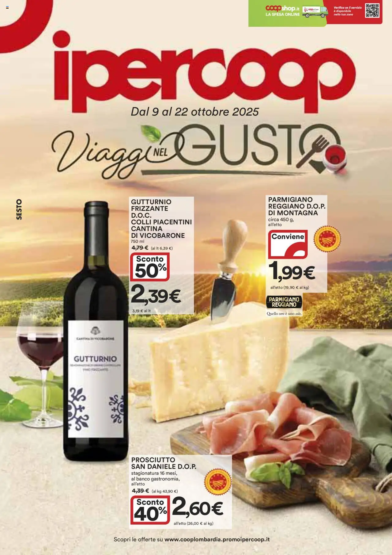 Volantino Ipercoop del 09.10.2025 | Pagina: 1 | Prodotti: Prosciutto, Parmigiano reggiano, Parmigiano