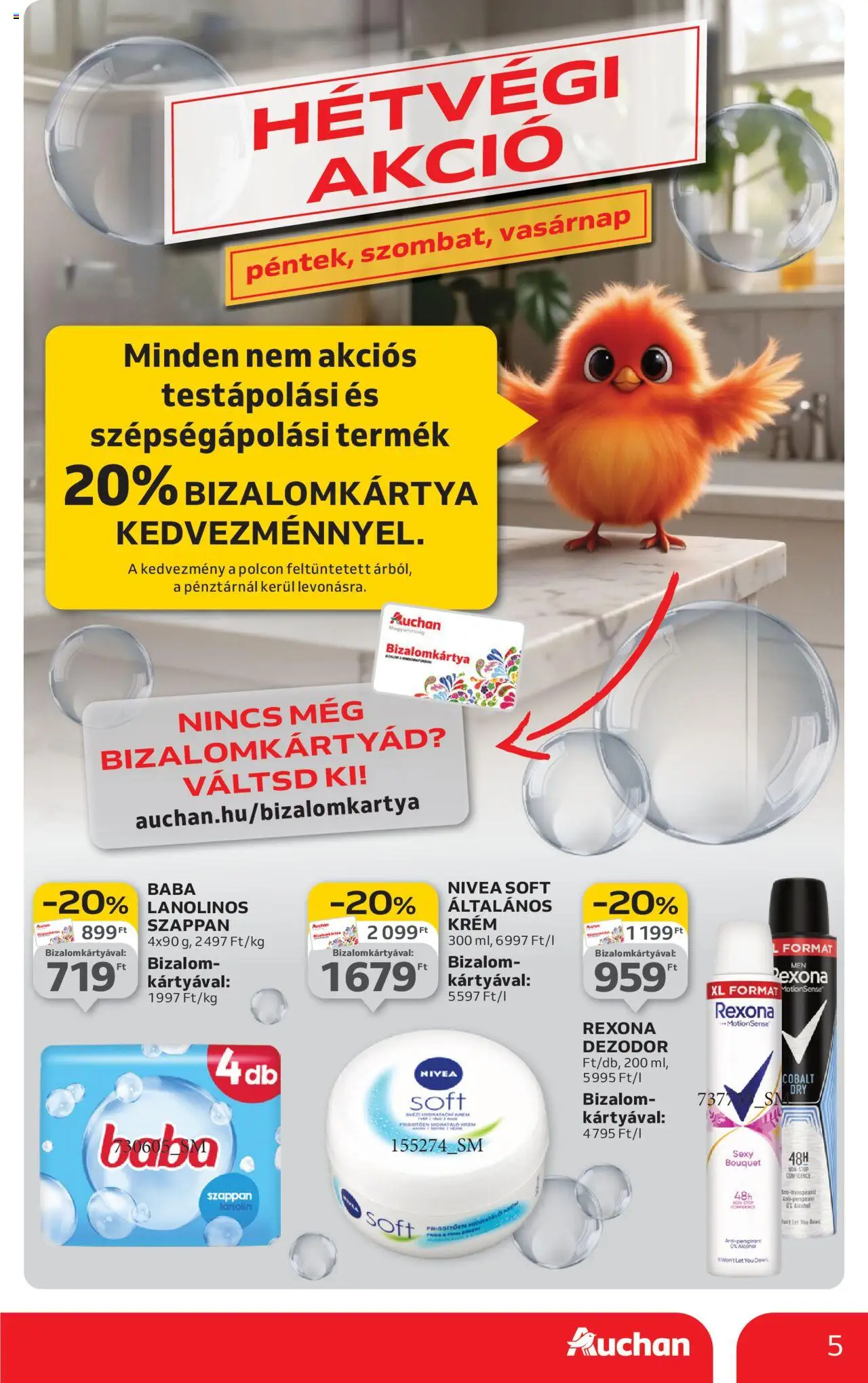 Auchan akciós ujság - amely érvényes a következő dátumtól: 07.08.2025 | Oldal: 5 | Termékek: Szappan, Dezodor