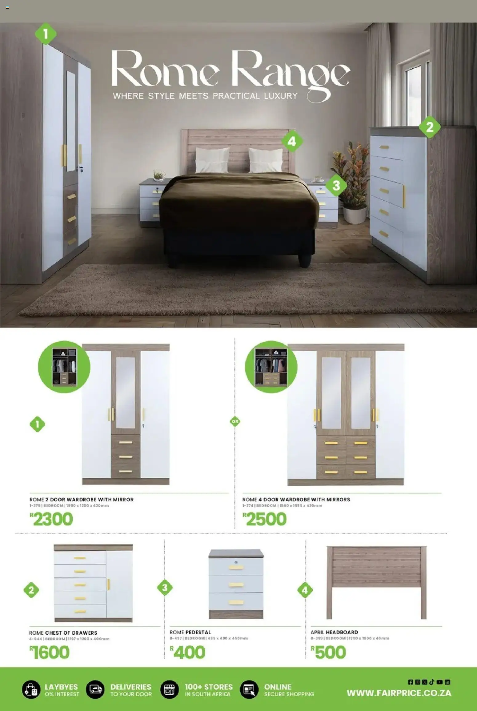New Fair Price catalogue – valid from 01.03.2026 | Page: 13 | Products: Pedestal, Headboard, Chest of drawers, Mirror