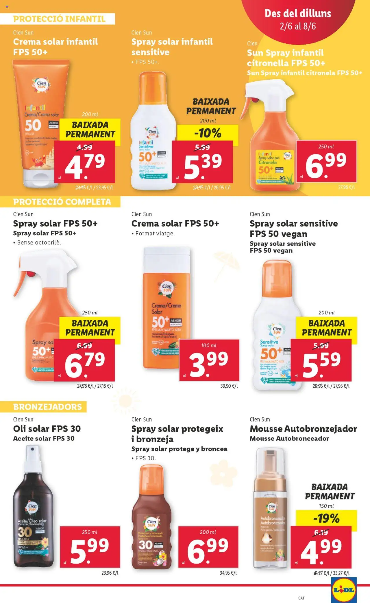 Lidl catálogo BCN │ válido desde el 02.06.2025 | Página: 19 | Productos: Spray solar infantil, Mousse, Aceite, Crema