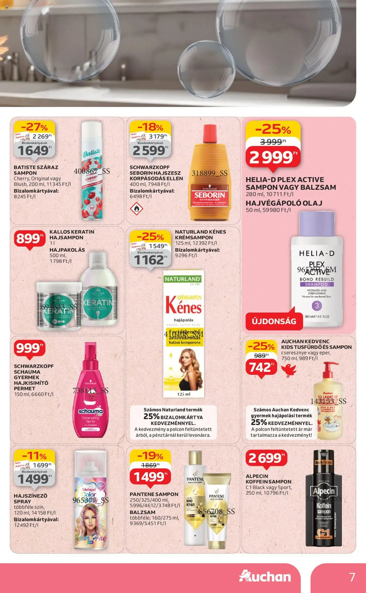 Auchan akciós ujság - amely érvényes a következő dátumtól: 03.07.2025 | Oldal: 7 | Termékek: Tonic, Hajpakolás, Sampon, Tusfürdő