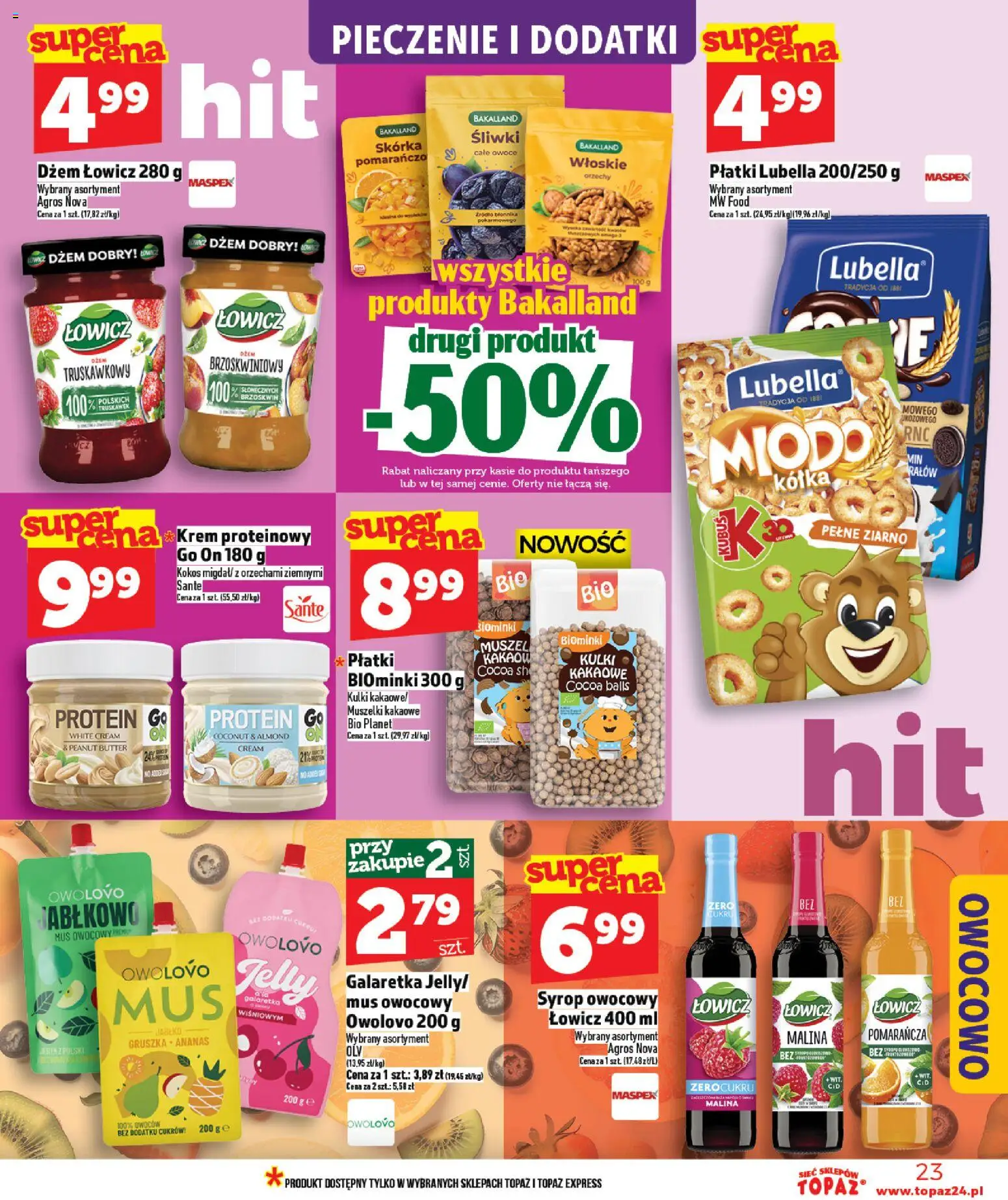 Topaz gazetka - Ceny małe na stałe od 23.04.2026 | Strona: 23 | Produkty: Malina, Śliwki, Dżem, Orzechy