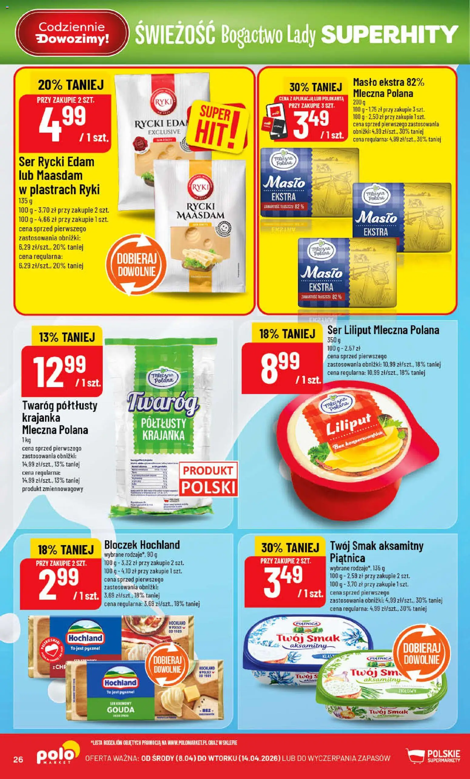 POLOmarket gazetka od 08.04.2026 | Strona: 26 | Produkty: Twaróg półtłusty, Masło, Ser, Twaróg