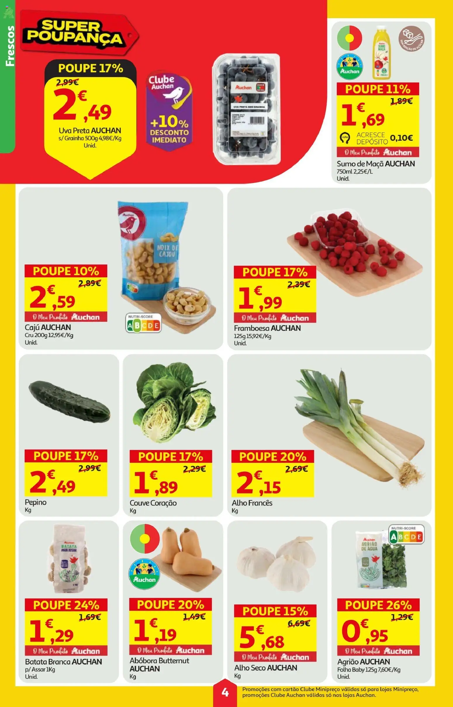 Minipreço folheto │ válido de 23.04.2026 | Página: 4 | Produtos: Batata, Maça, Sumo, Couve