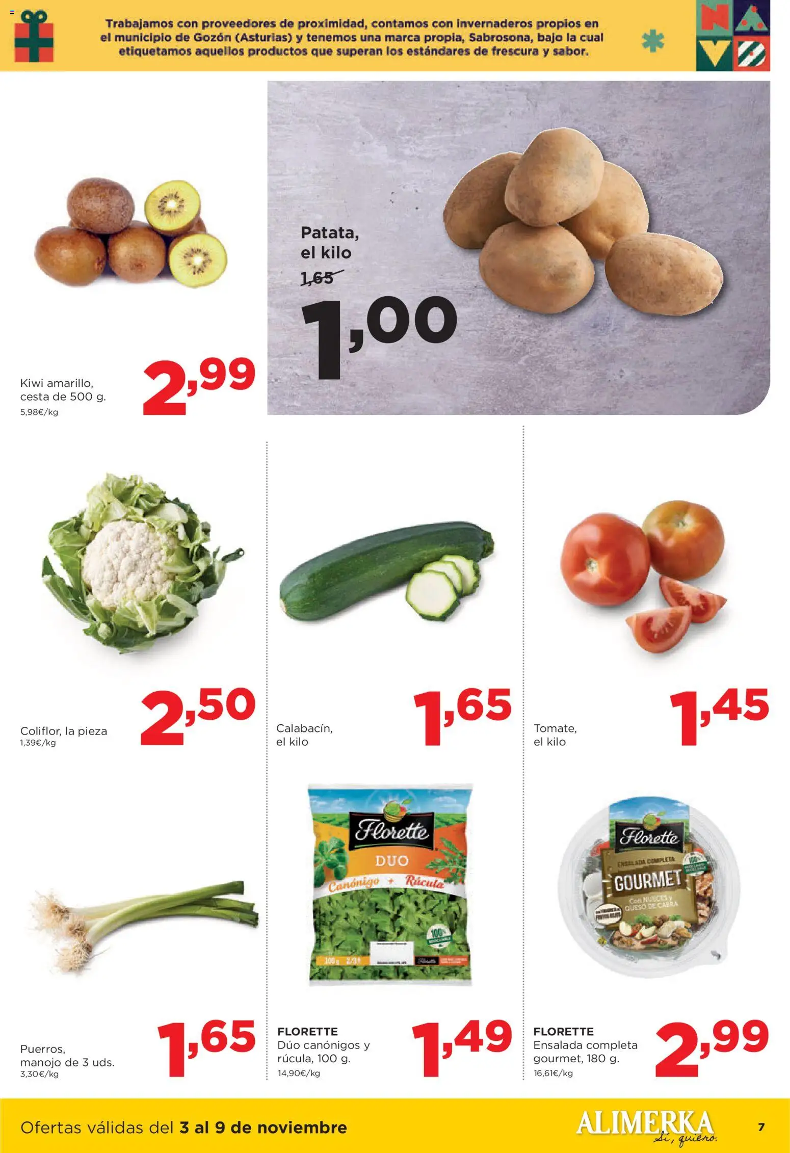 Alimerka folleto Asturias │ válido desde el 03.11.2025 | Página: 7 | Productos: Queso, Kiwi, Ensalada, Cesta
